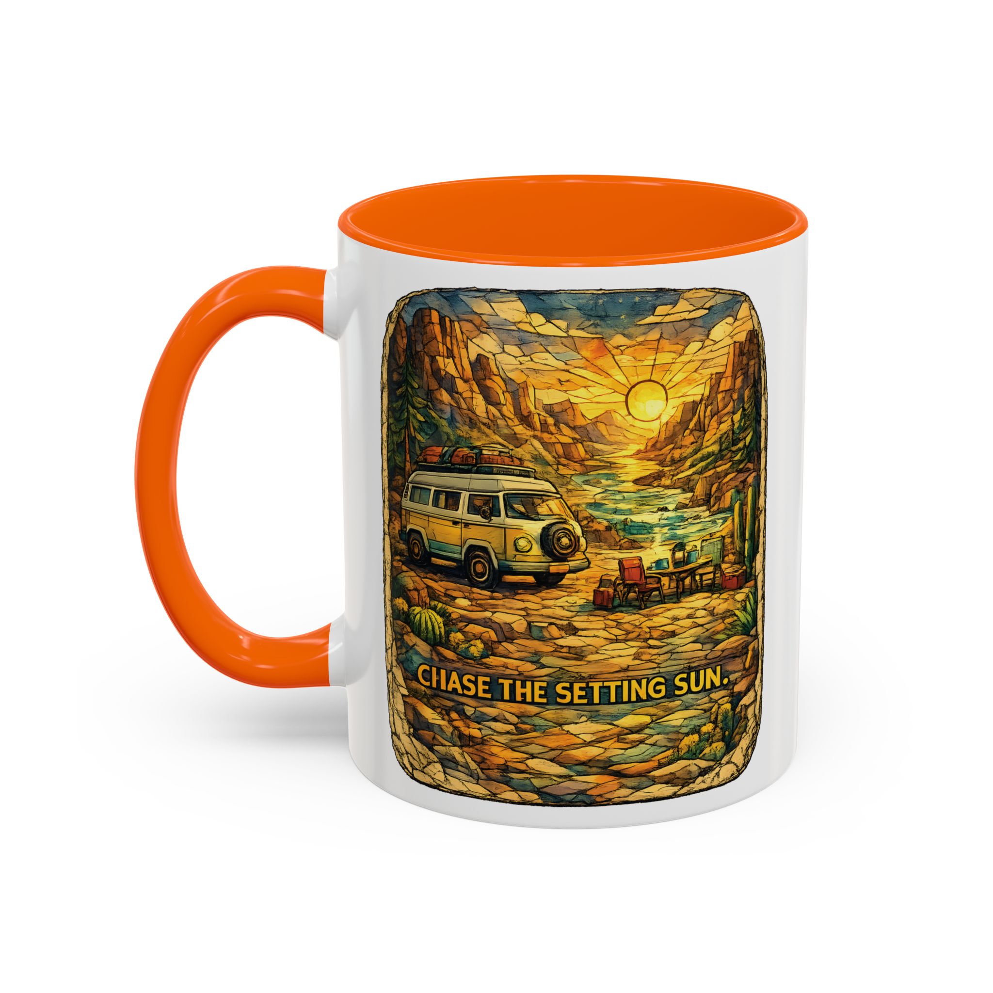 2160059504019387084_2048.jpeg Accent Coffee Mug (11, 15oz) — "Chase The Settings Sun" Design Cubic-Line