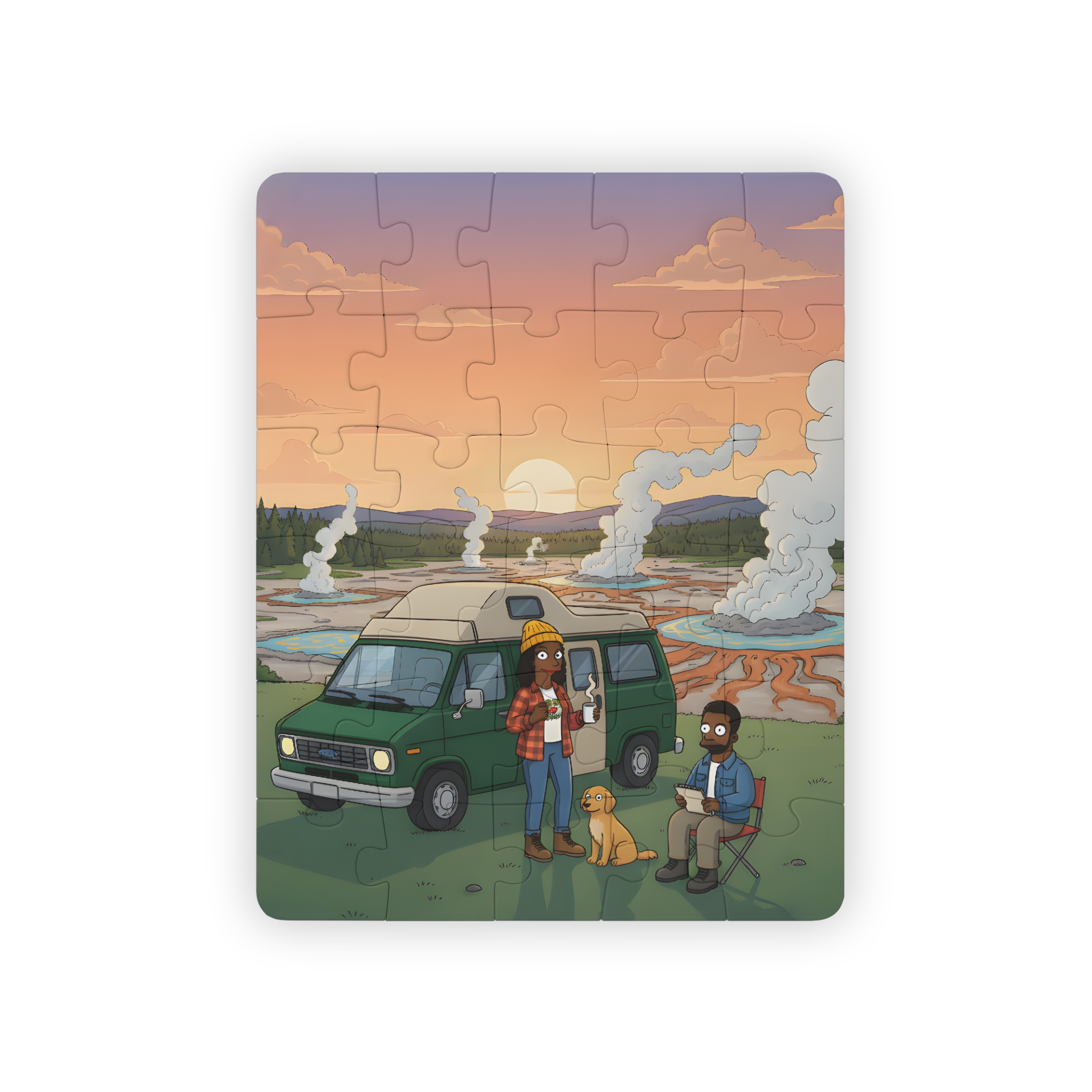 Kids' 30‑Piece Camping Puzzle — Family Van Camping at Geysers Sunset