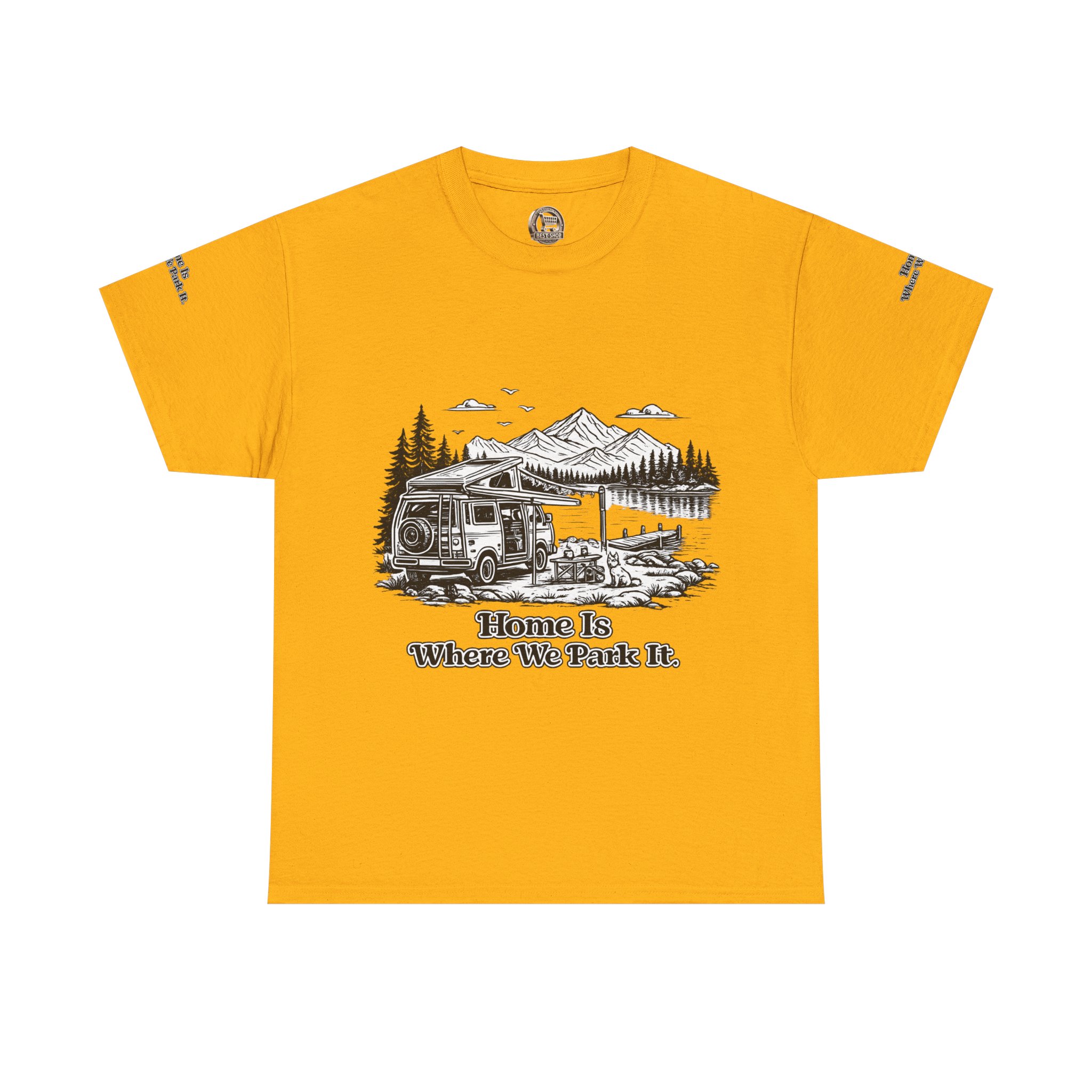 Unisex Heavy Cotton Tee — "Home Is Where You Park It" Design Minimal-Line