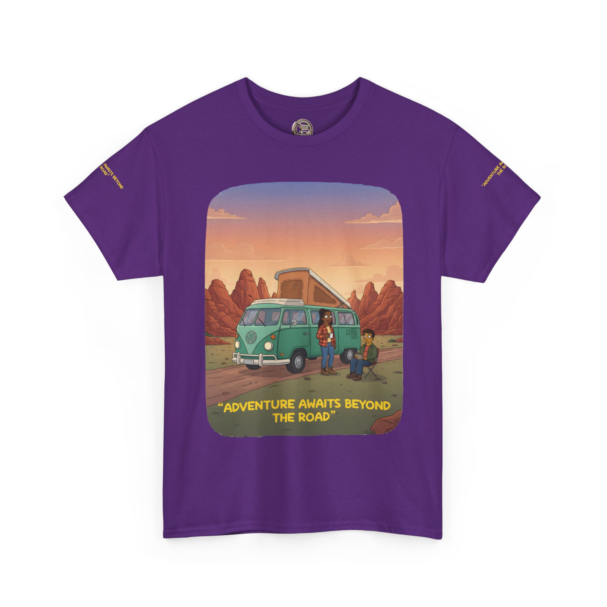 Unisex Heavy Cotton Tee — "Adventure Awaits Beyond The Road" Design Sitcom-Line