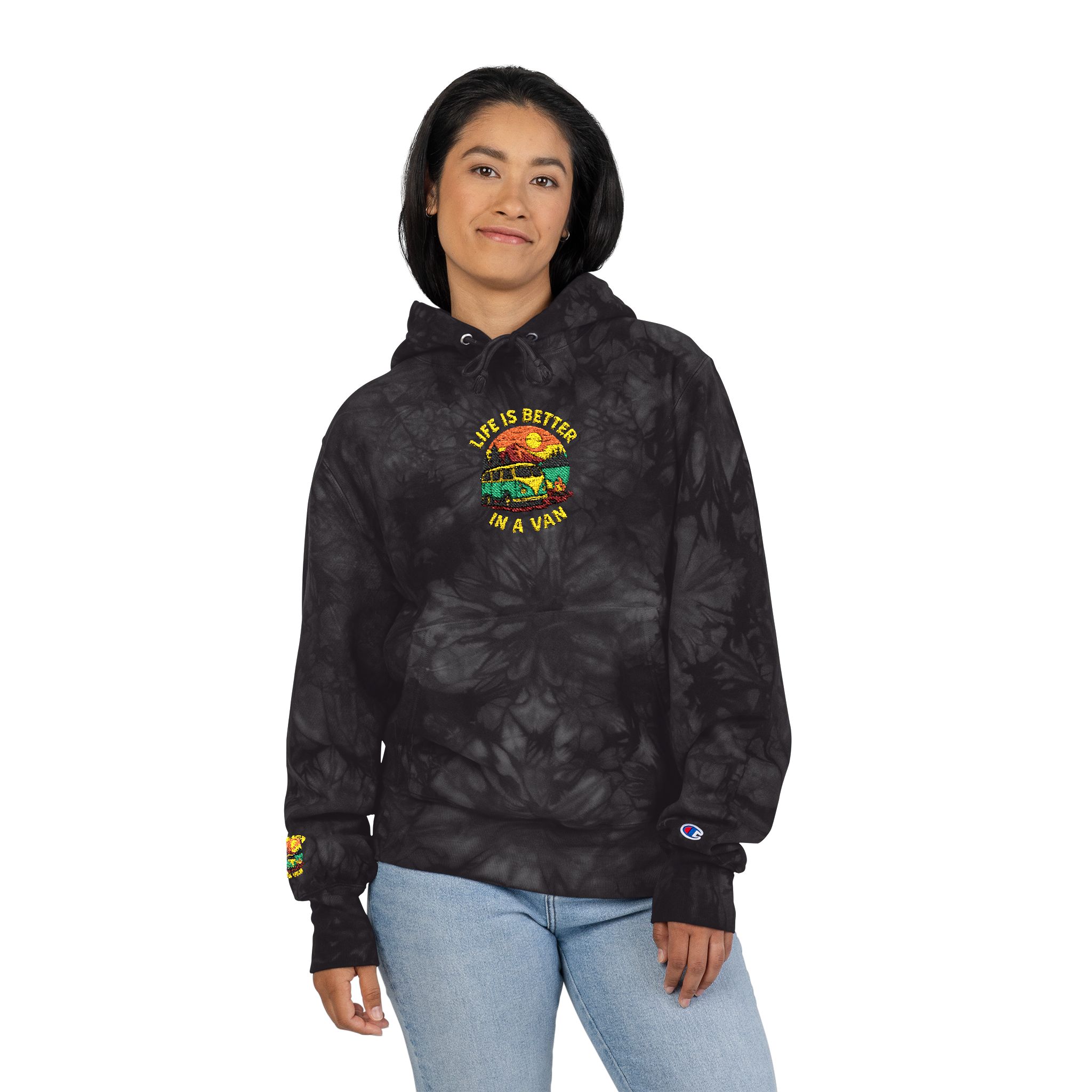 Unisex Tie-Dye Embroidered Hoodie — 'Life Is Better With A Van' Graphic