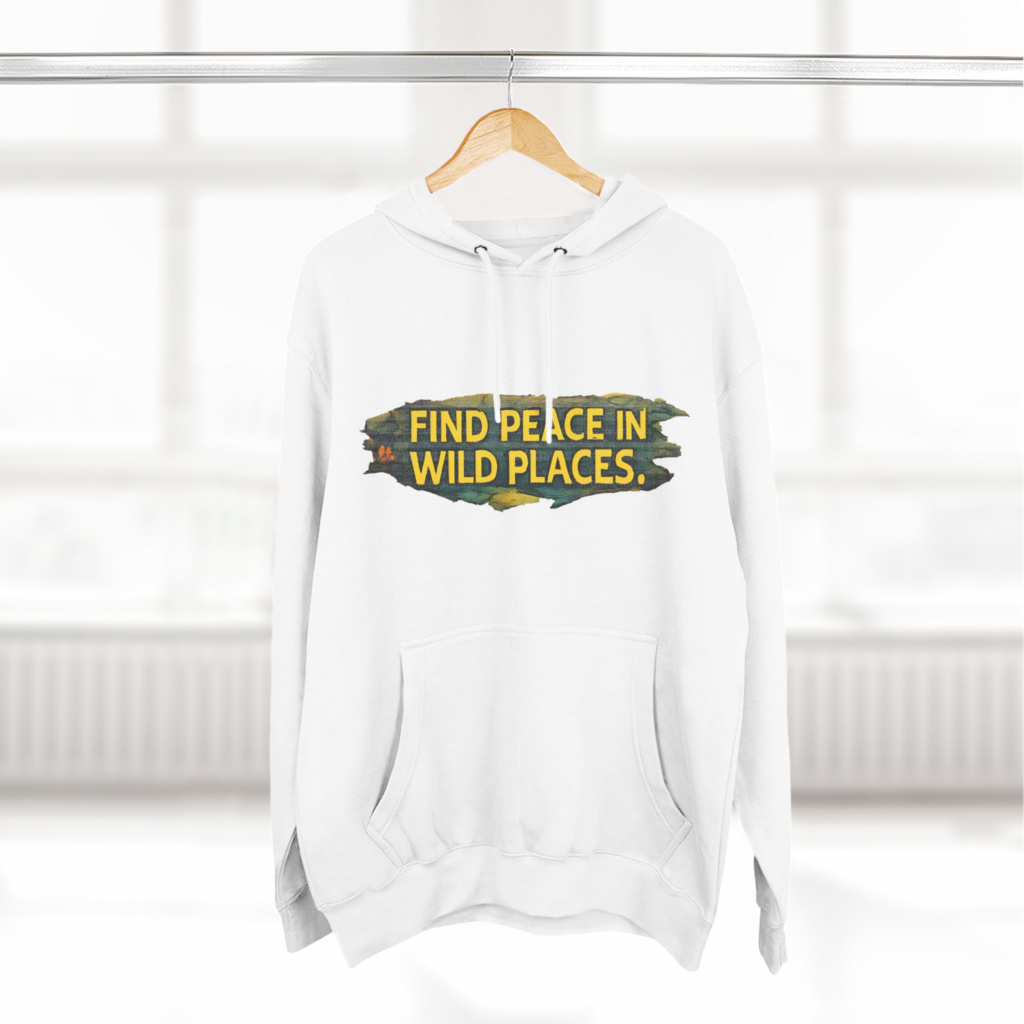 Three-Panel Fleece Hoodie - "Find Peace In Wild Places" Design Cubic-Line