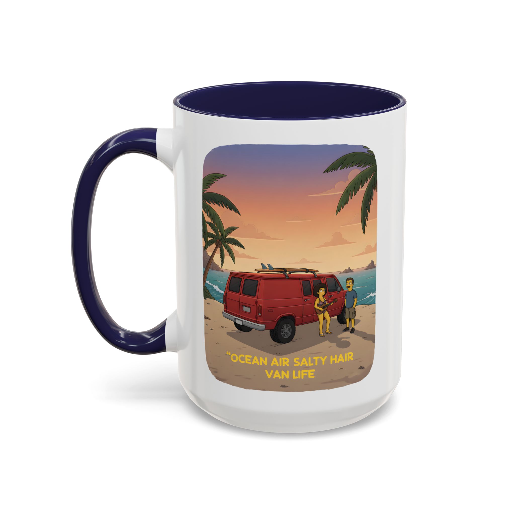 Accent Coffee Mug (11, 15oz) — "Ocean Air Salty Hair Van Life" Design Sitcom-Line