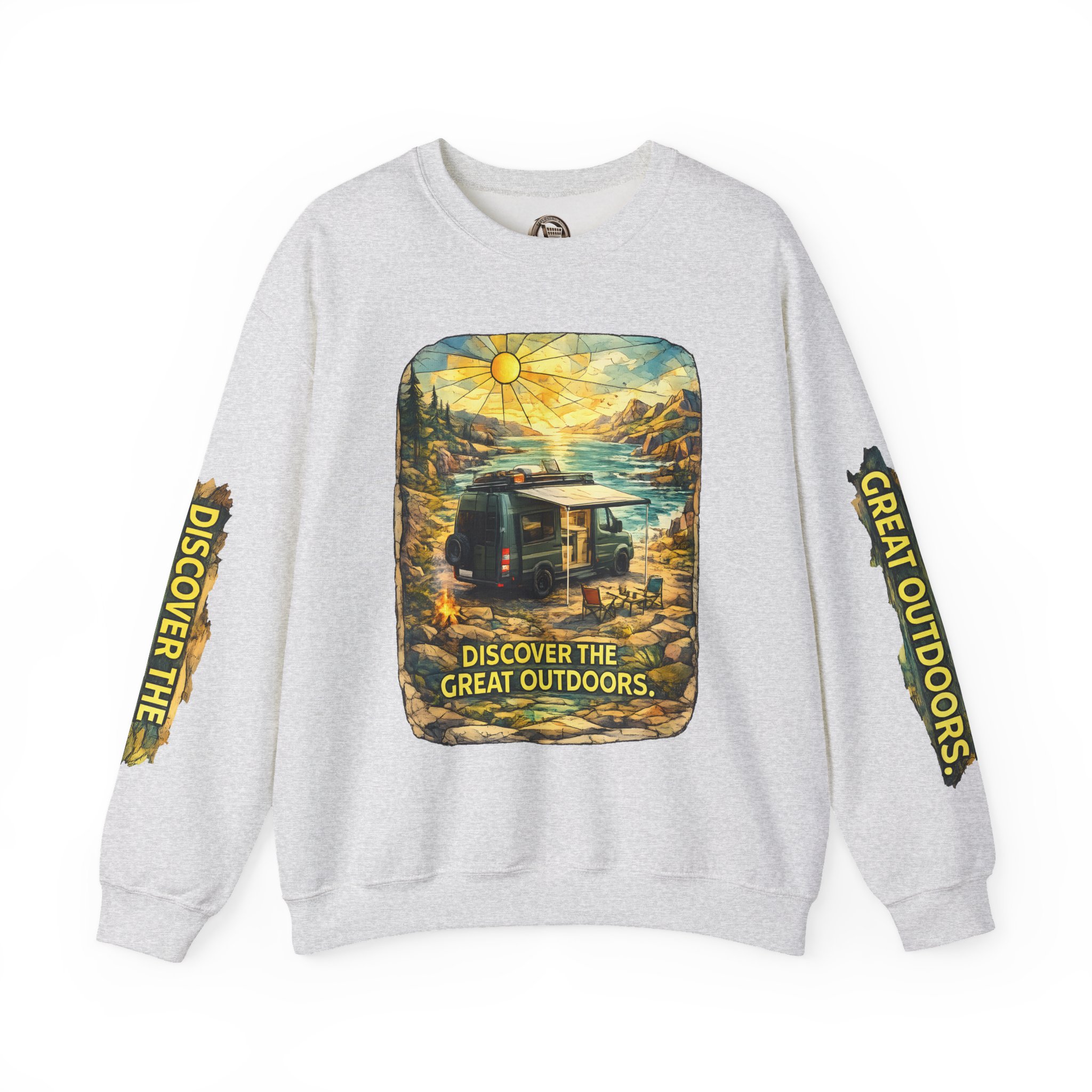 Unisex Heavy Blend™ Crewneck Sweatshirt — "Discover The Great Outdoors" Design Cubic-Line