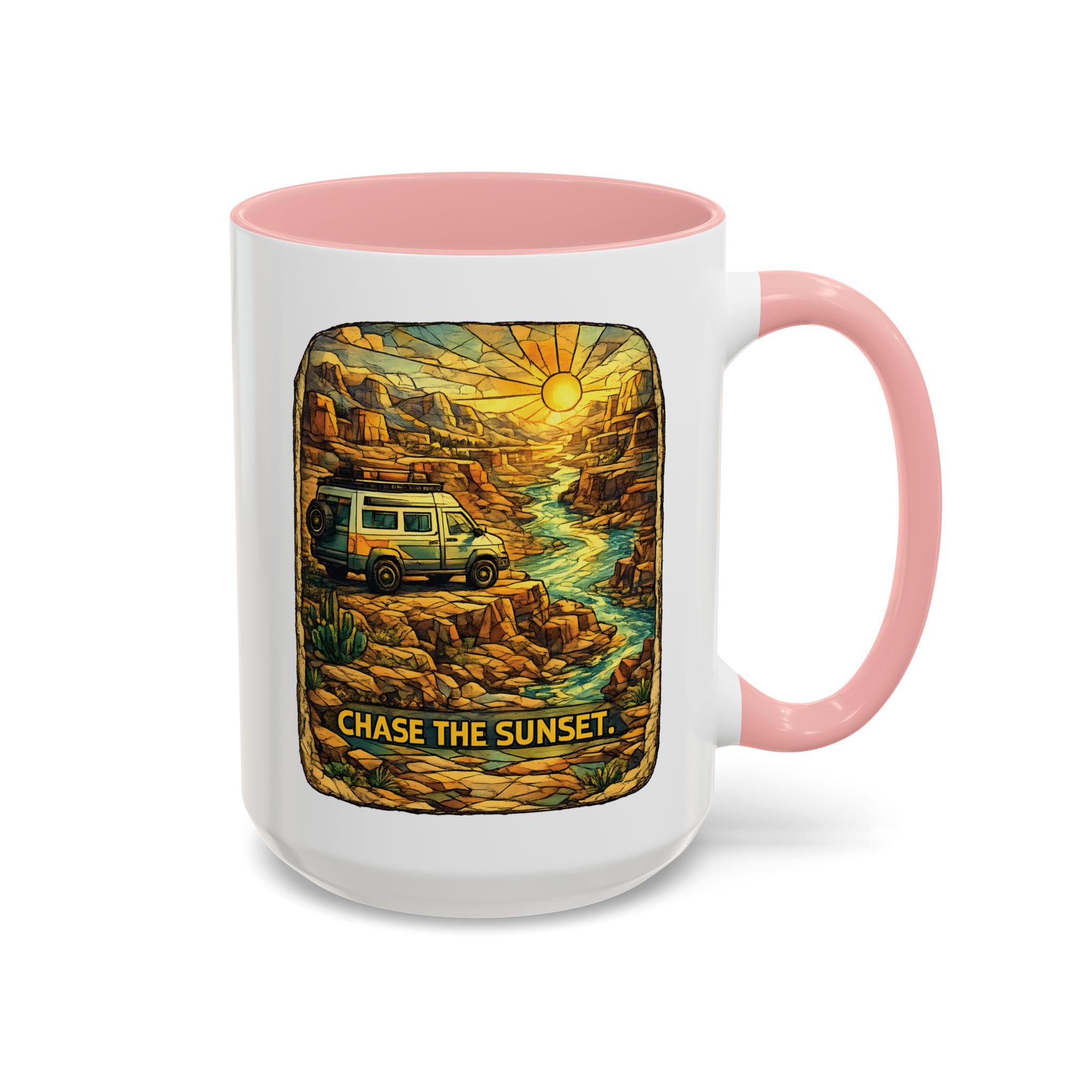 Accent Coffee Mug (11, 15oz) — "Chase The Sunset" Design Cubic-Line