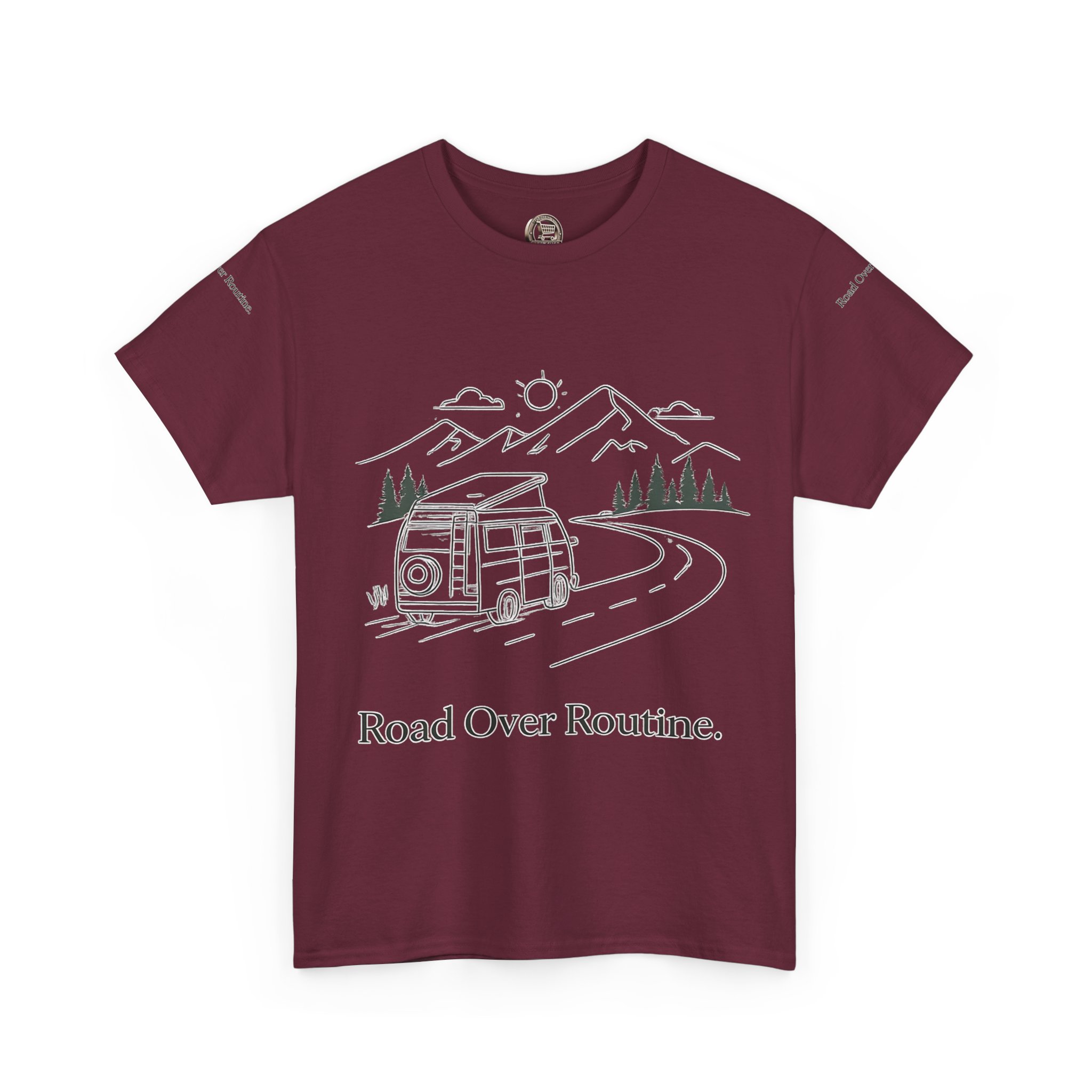 Unisex Heavy Cotton Tee — "Road Over Routine" Design Minimal-Line
