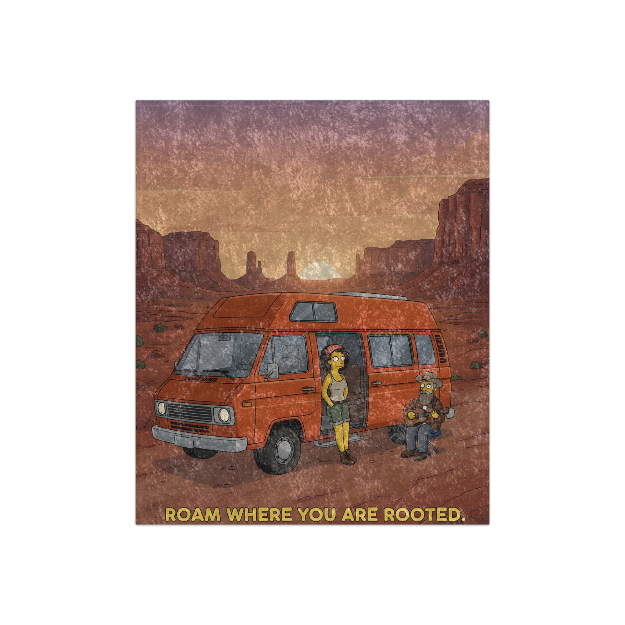 Crushed Velvet Blanket —"Roam Where You Are Rooted" Design Sitcom-Line (Campervan)