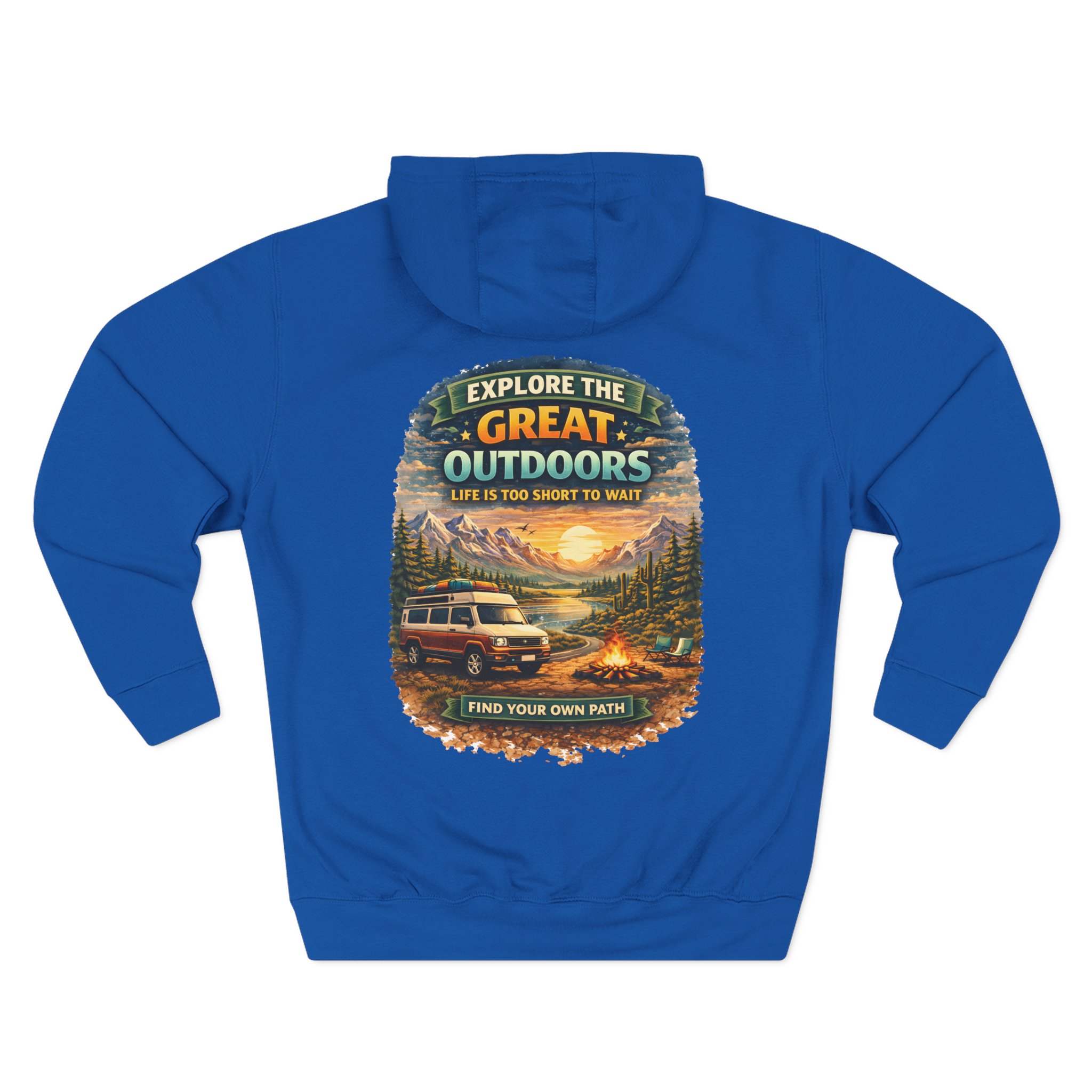 Three-Panel Fleece Hoodie - "Explore The Great Outdoors" Design Scenic-Line