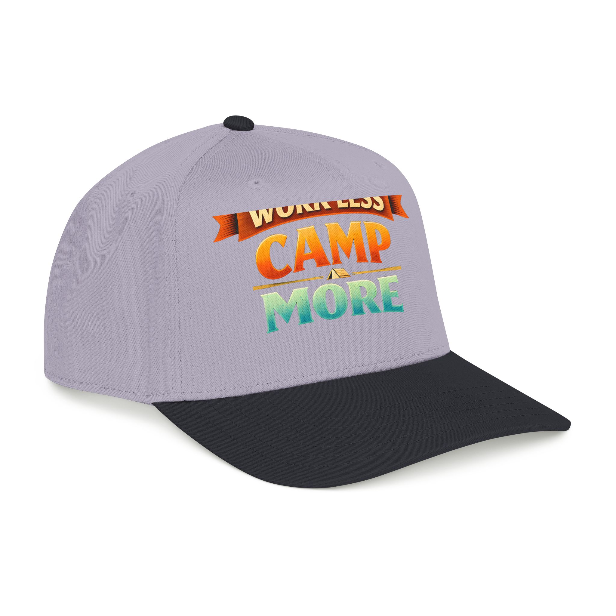 Baseball Cap - "Work Less-Camp More" Design Scenic-Line