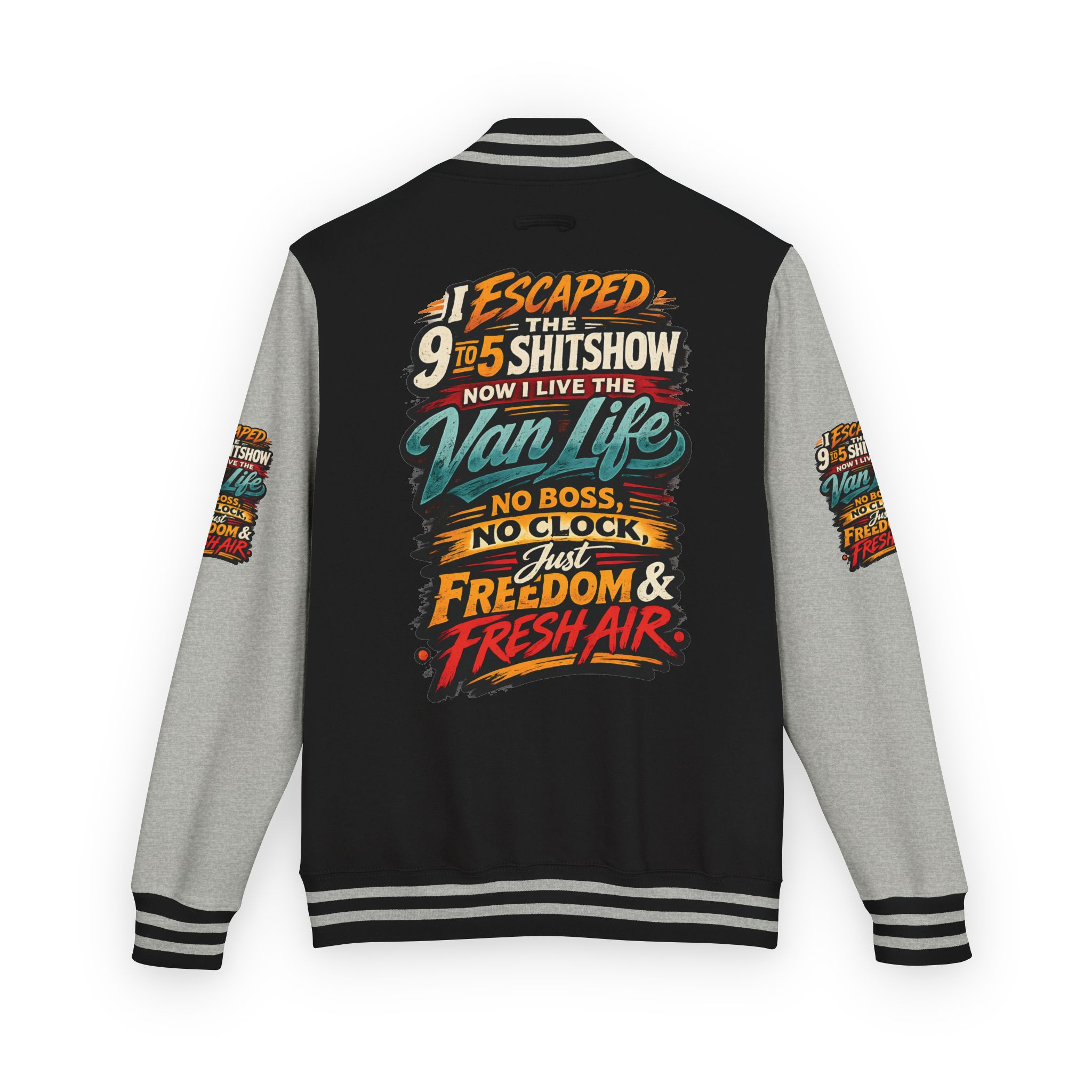 Unisex Heavyweight Letterman Jacket — "I Escaped The 9 To 5" Design F**K-Line