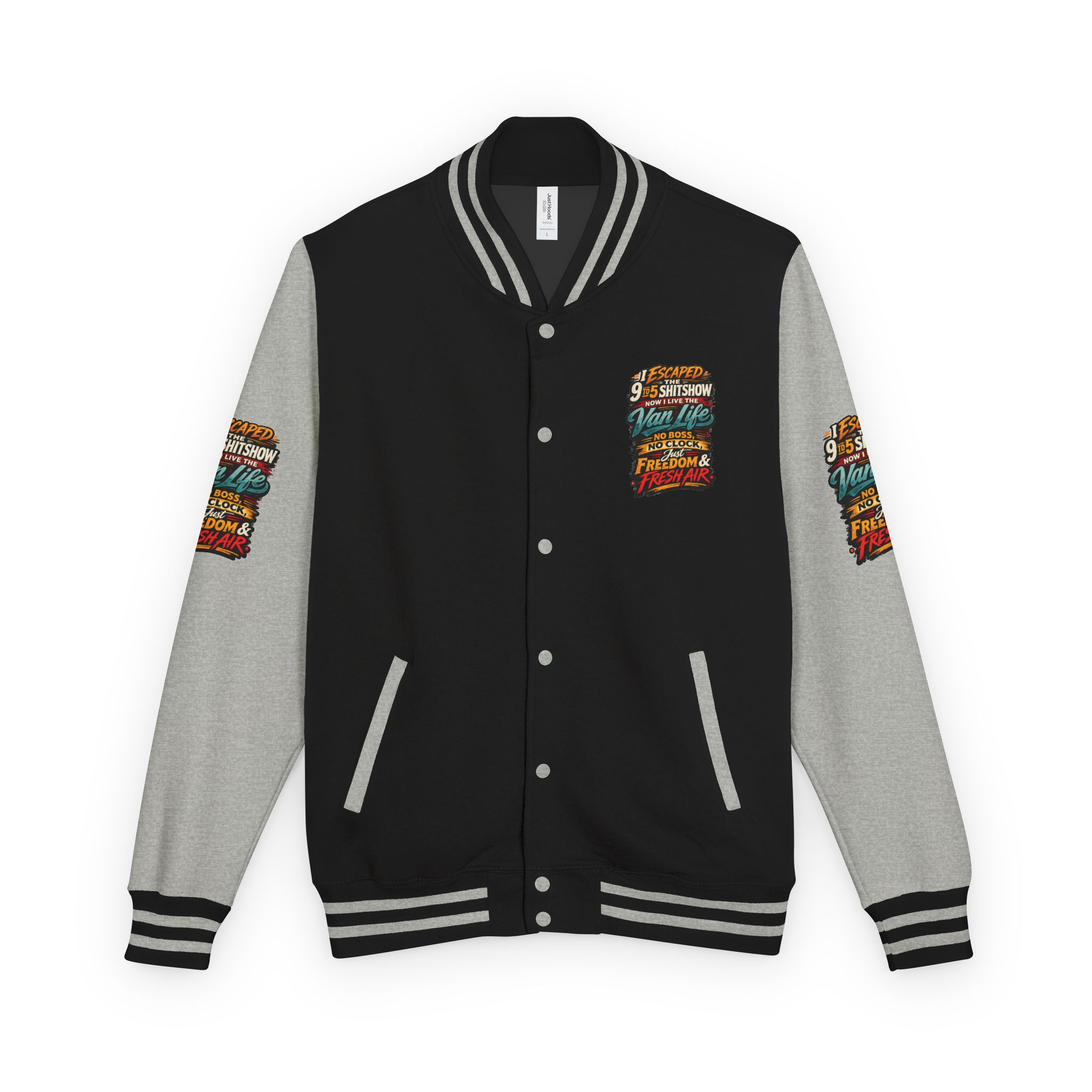 Unisex Heavyweight Letterman Jacket — "I Escaped The 9 To 5" Design F**K-Line