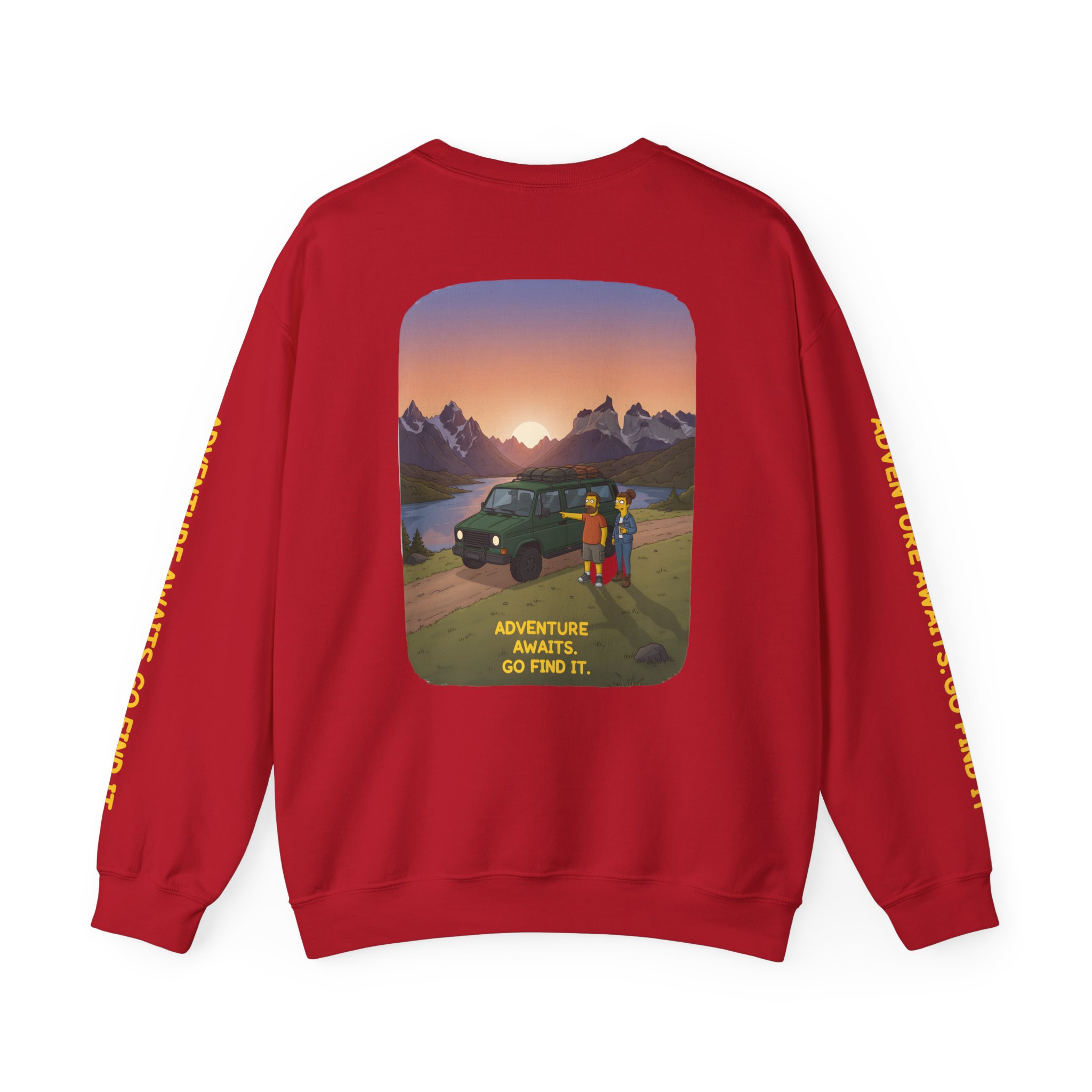 Unisex Heavy Blend™ Crewneck Sweatshirt — "Adventure Awaits-Go Find It" Design Sitcom-Line