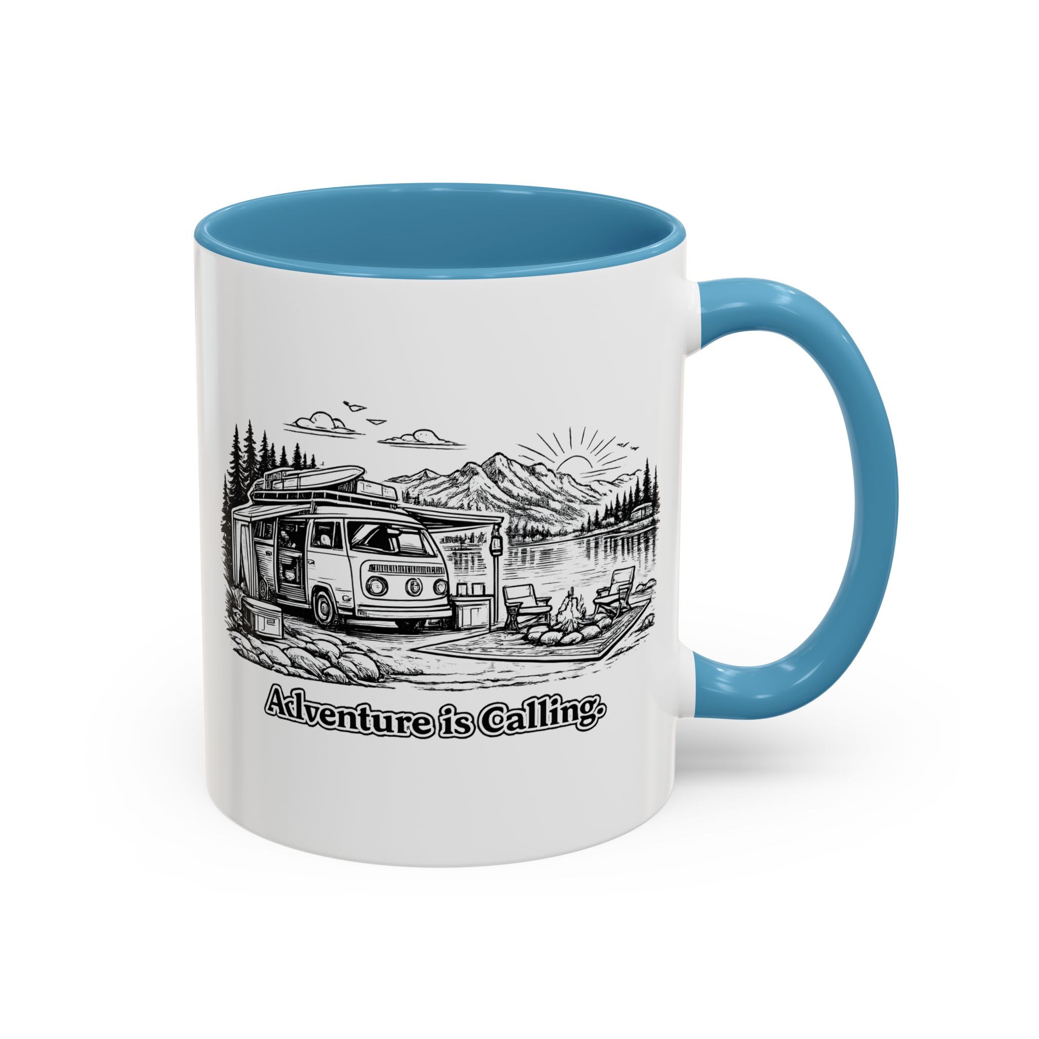 Accent Coffee Mug (11, 15oz) — "Adventure Is Calling" Design Minimal-Line