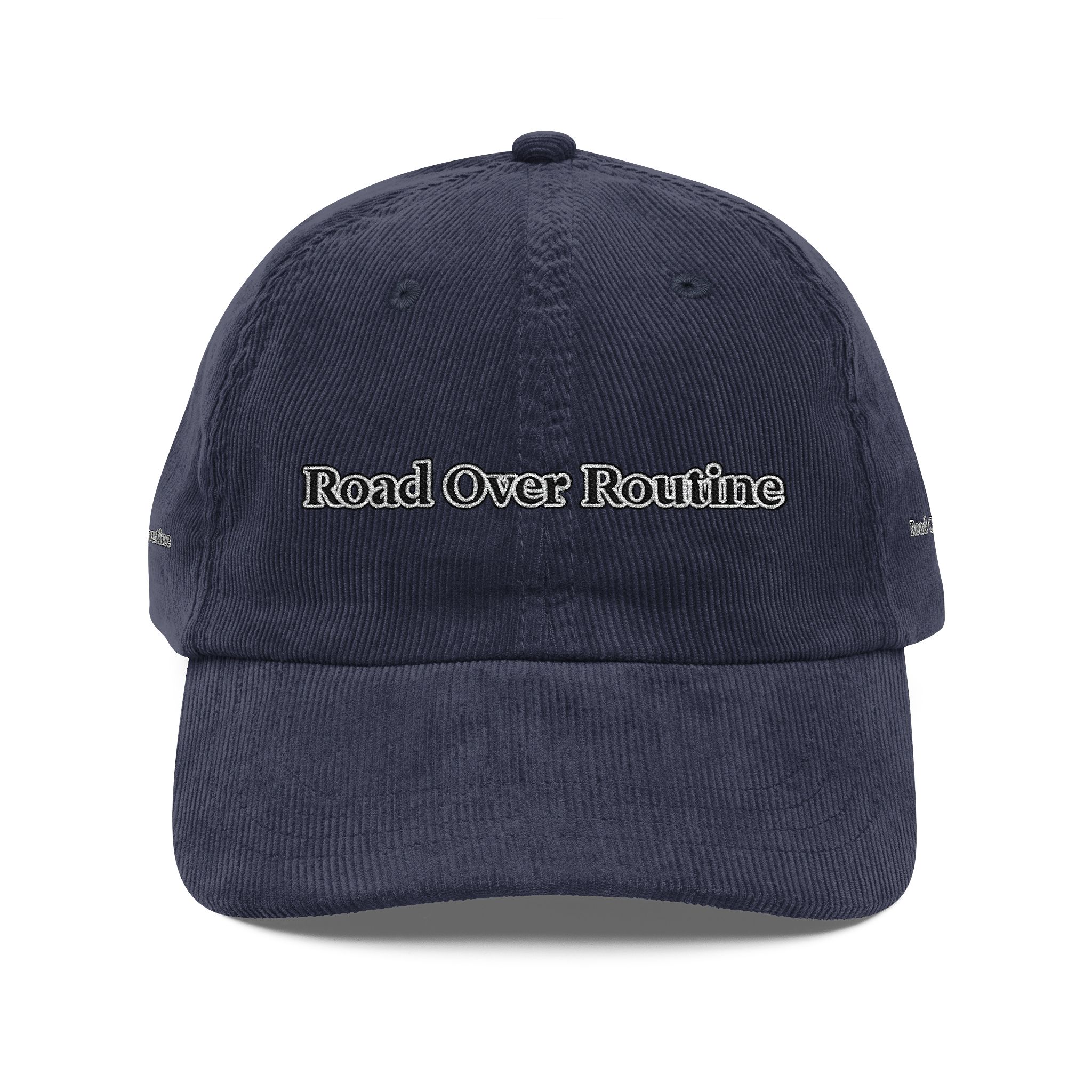 Vintage Corduroy Cap (Embroidery) — "Road over Routine" Embroidered Hat