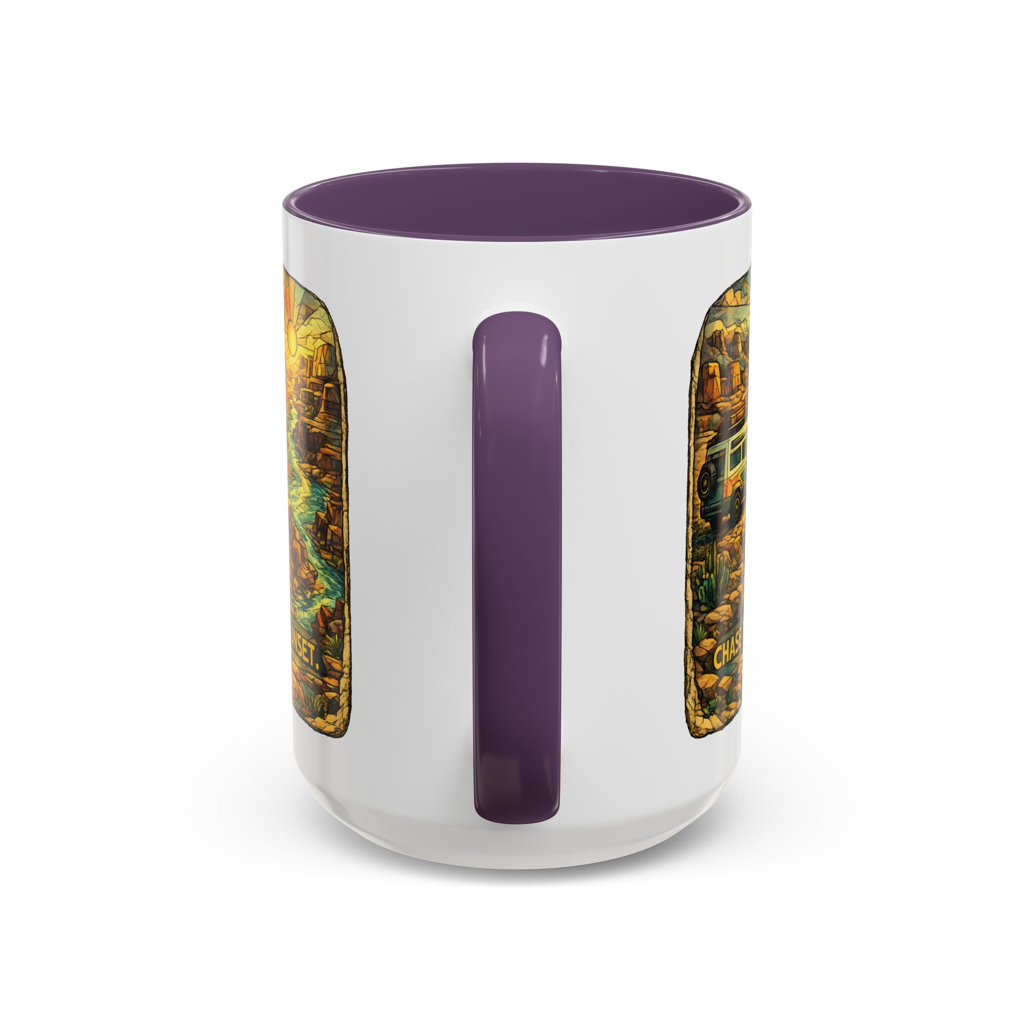 Accent Coffee Mug (11, 15oz) — "Chase The Sunset" Design Cubic-Line