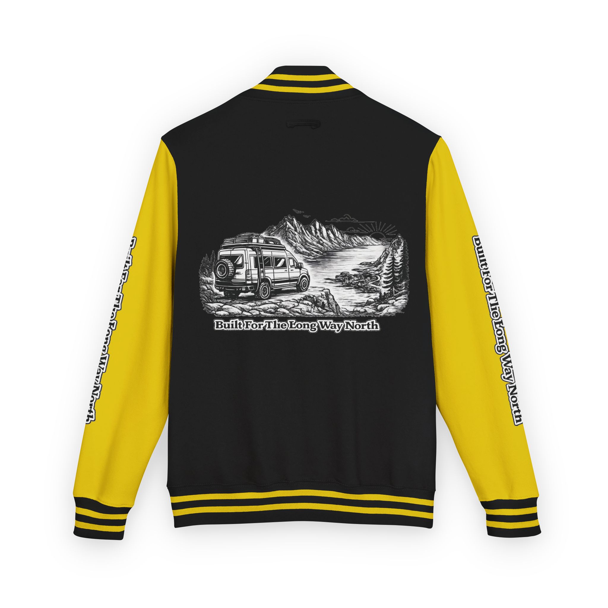 Unisex Heavyweight Letterman Jacket — "Built For The Long Way North" Travel Varsity Coat