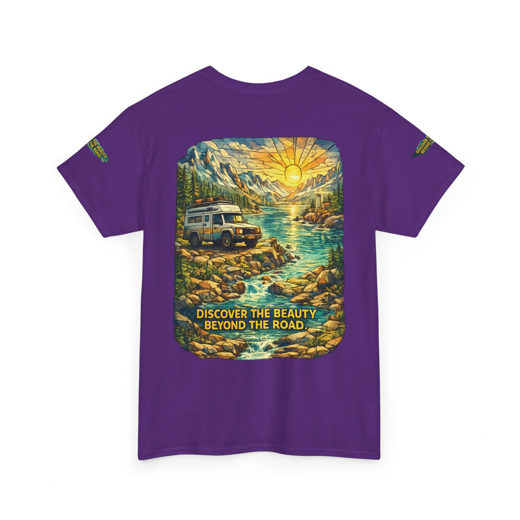 Unisex Heavy Cotton Tee — "Discover The Bieuty Beyond The Road" Design Cubic-Line