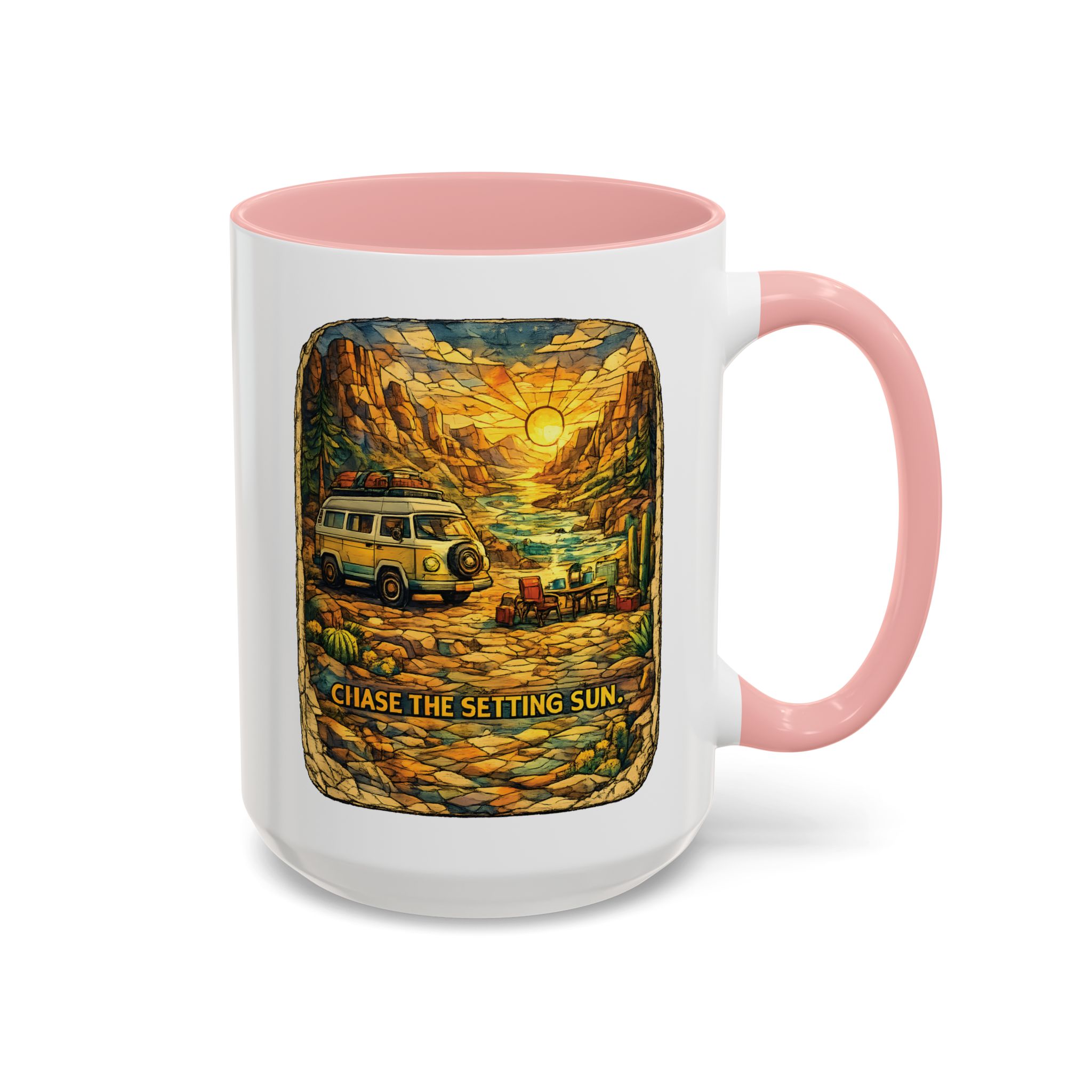 2216245955623969469_2048.jpeg Accent Coffee Mug (11, 15oz) — "Chase The Settings Sun" Design Cubic-Line