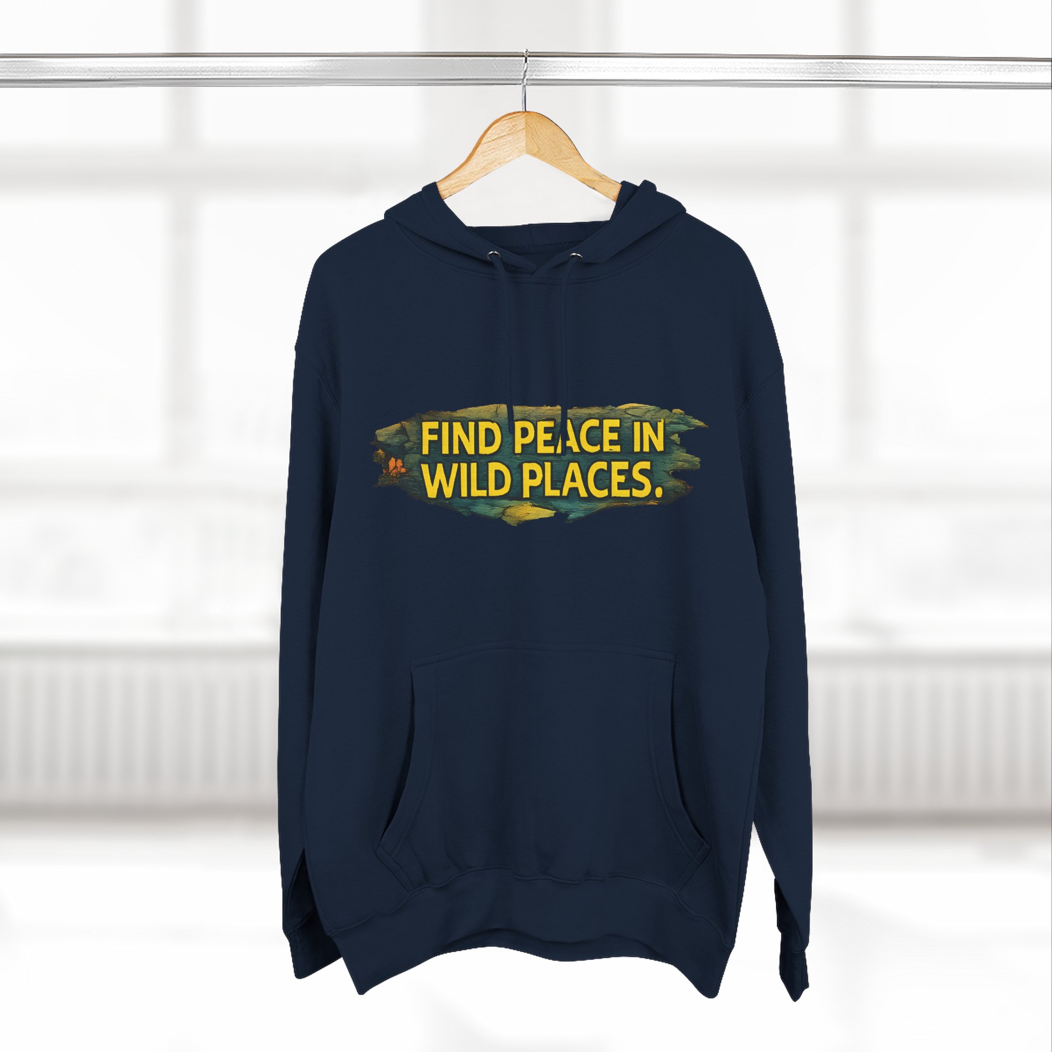 Three-Panel Fleece Hoodie - "Find Peace In Wild Places" Design Cubic-Line