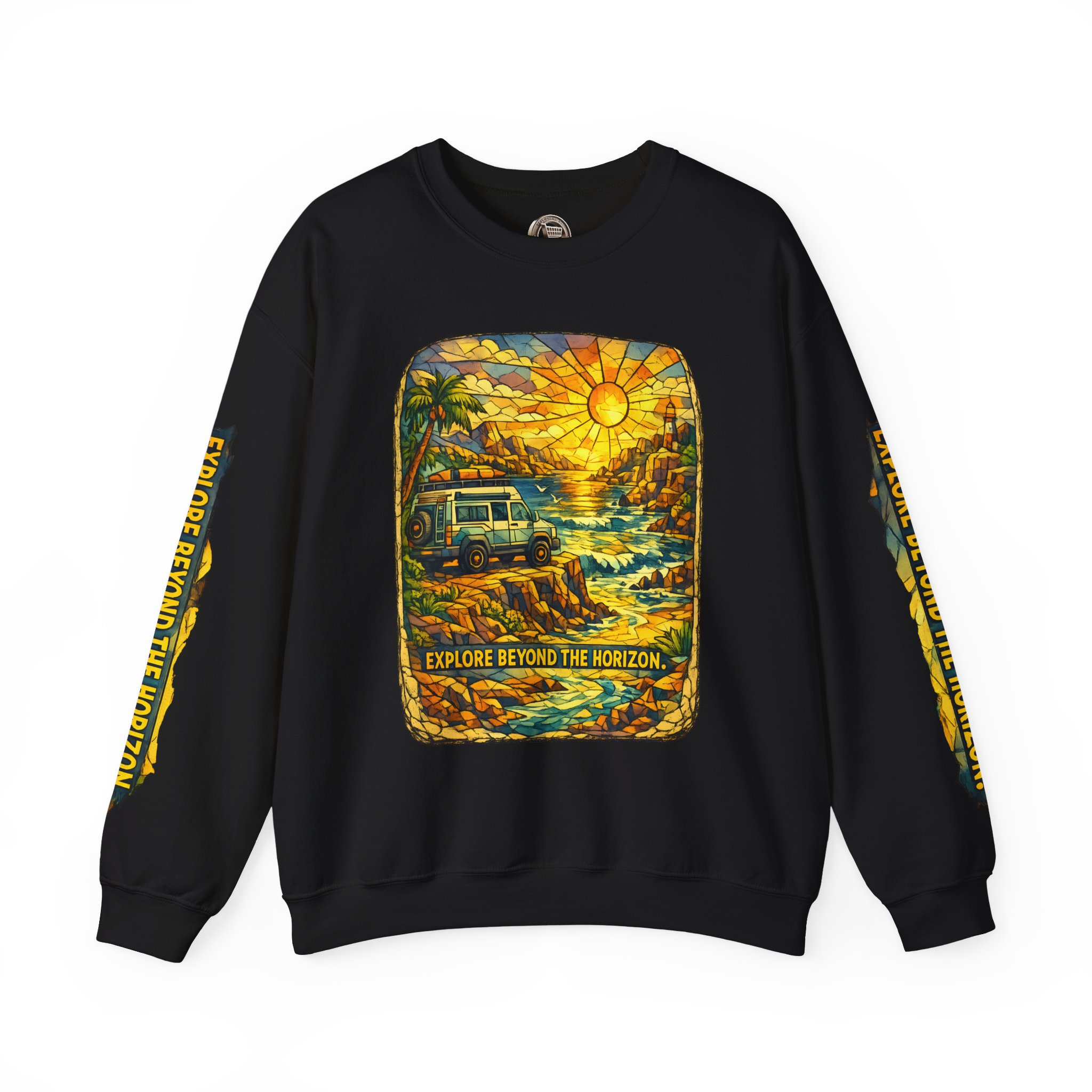 Unisex Heavy Blend™ Crewneck Sweatshirt — "Explore Beyond The Horizon" Design Cubic-Line