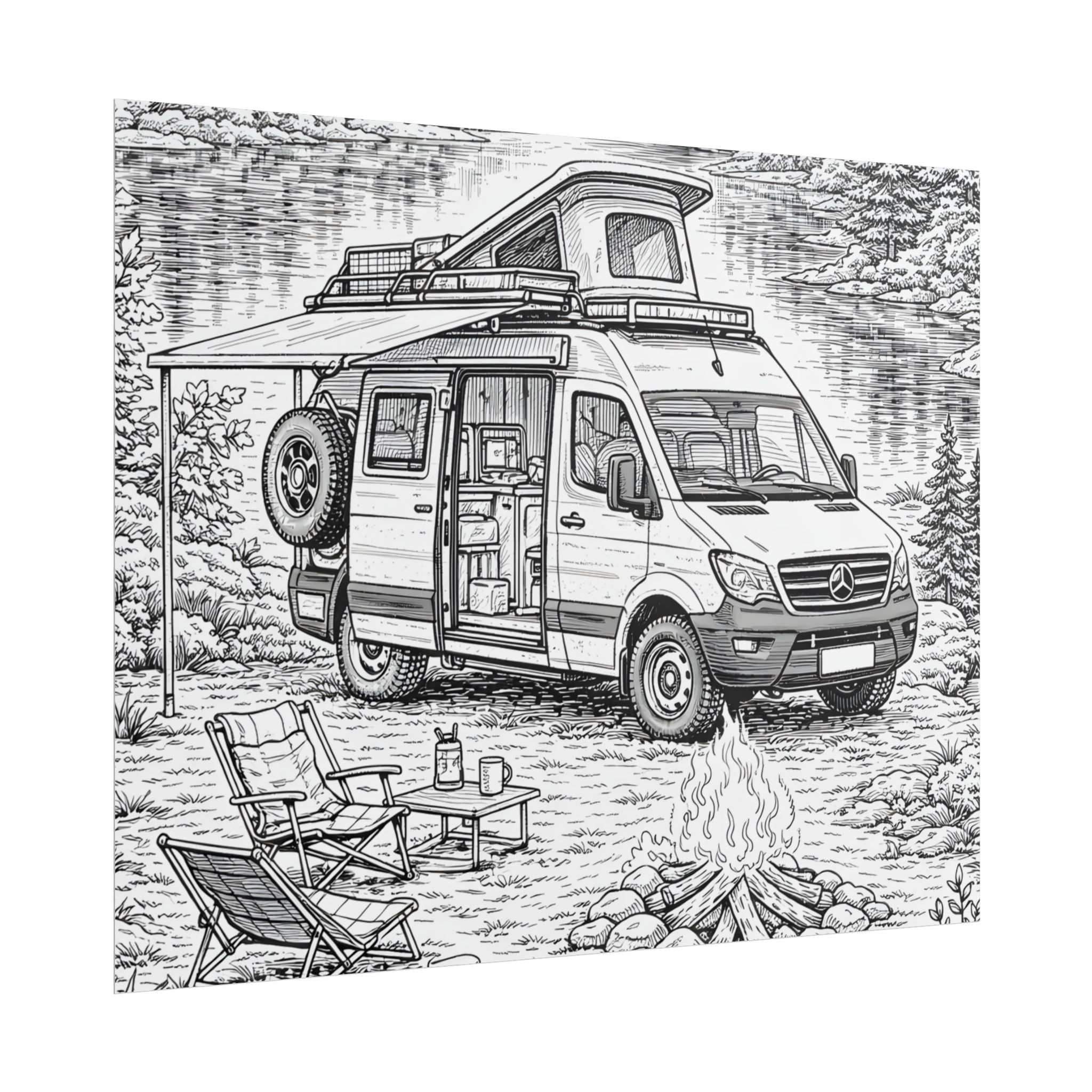 Campervan Poster — Vintage RV Camping Landscape Wall Art