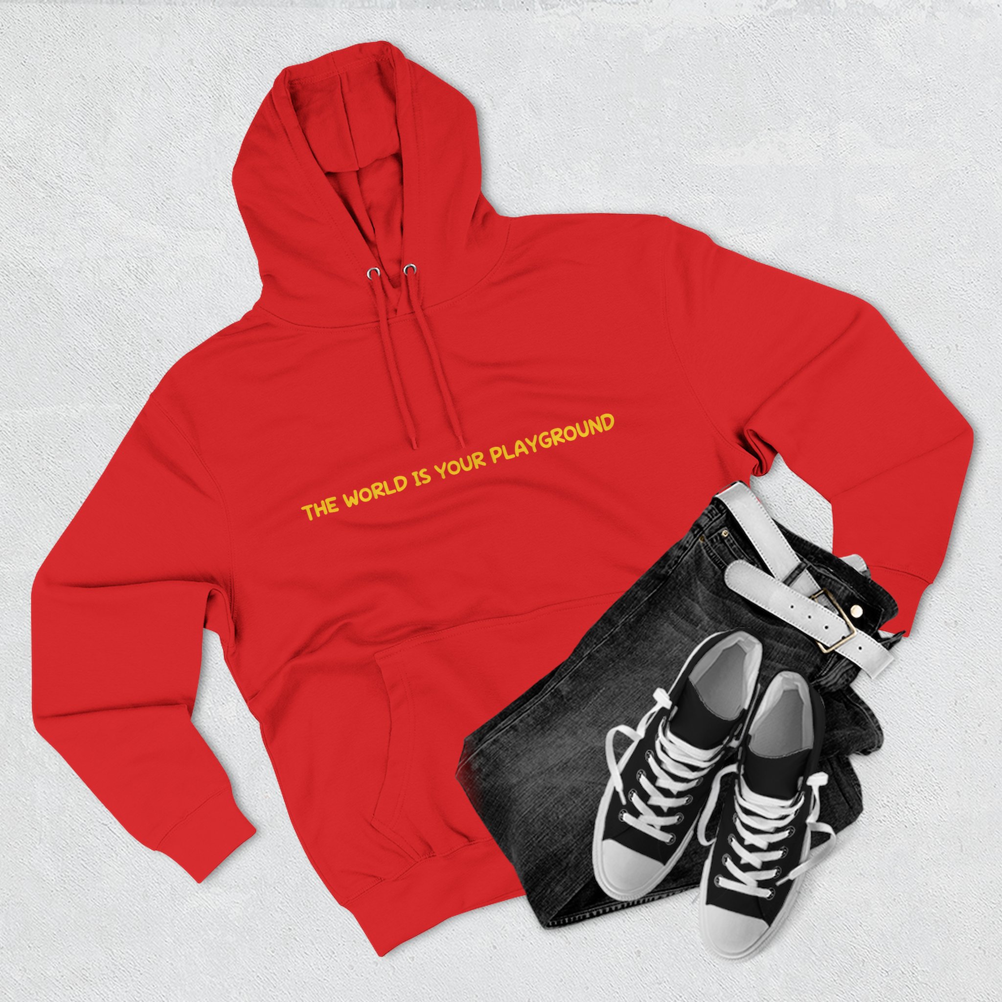 Three-Panel Fleece Hoodie - "The World Is Your playground" Design Sitcom-Line