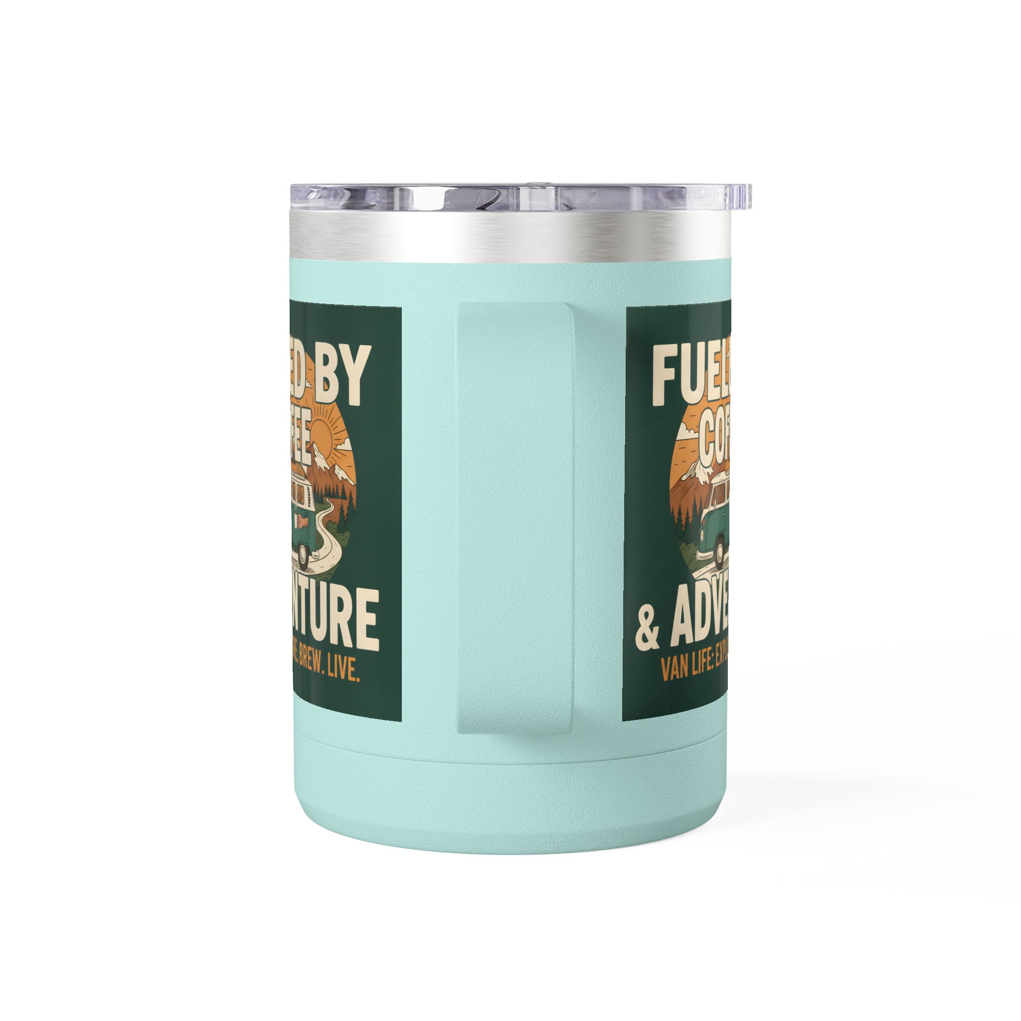 Coffee Mug Tumbler, 15oz — "Fueled by Coffee & Adventure"