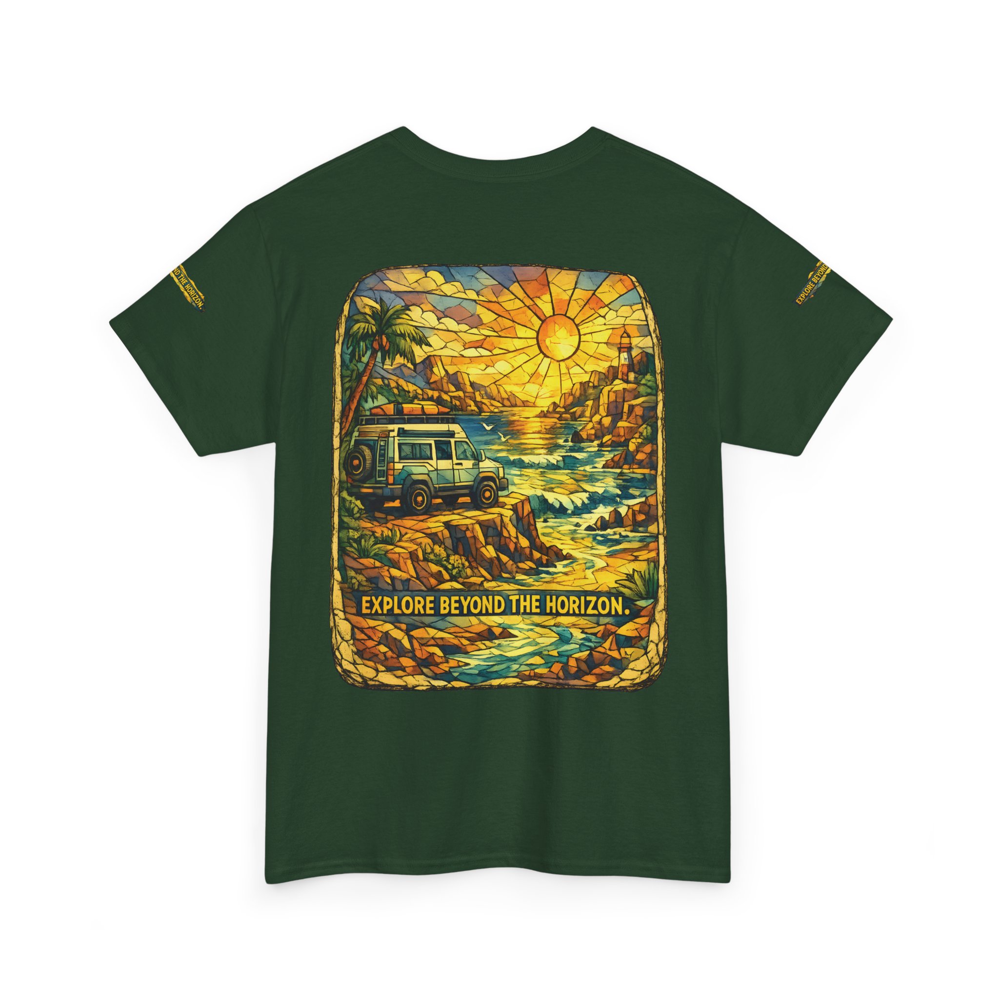 Unisex Heavy Cotton Tee — "Explore Beyond The Horizon" Design Cubic-Line