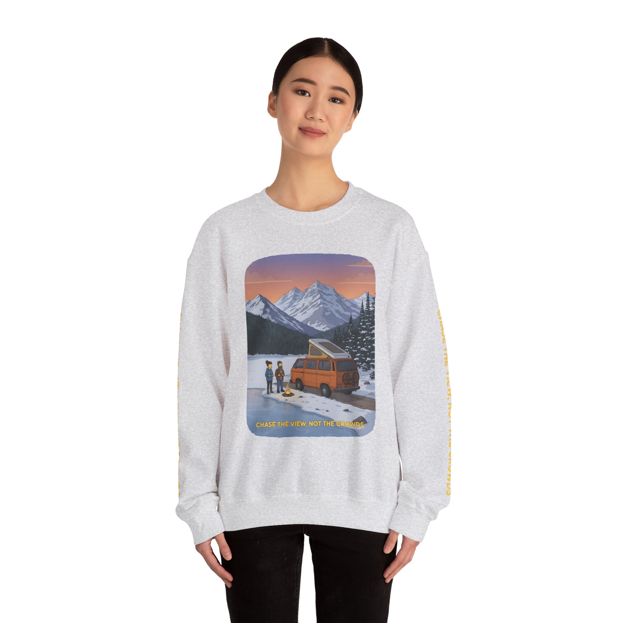 Unisex Heavy Blend™ Crewneck Sweatshirt — "Chase The Views-Not The Crowds"" Design Sitcom-Line