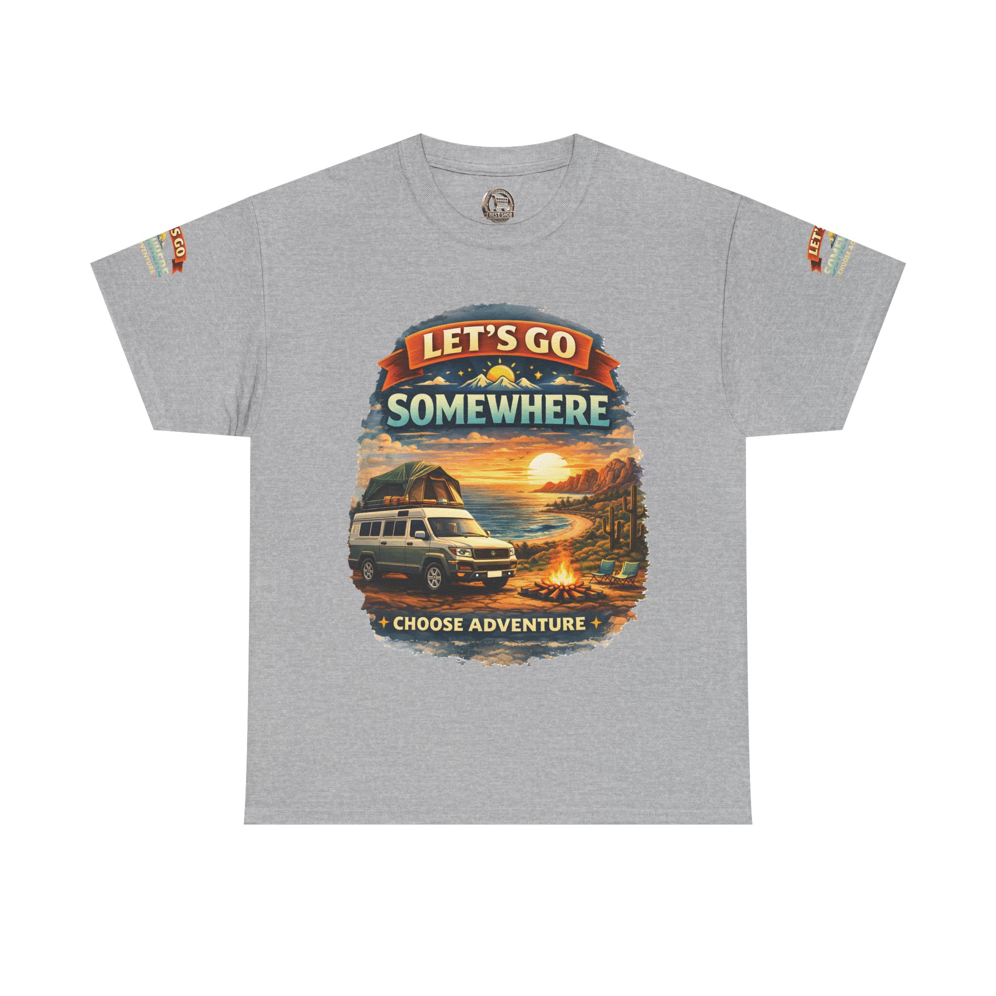 Unisex Heavy Cotton Tee — "Lets Go Somewhere" Design Scenic-Line