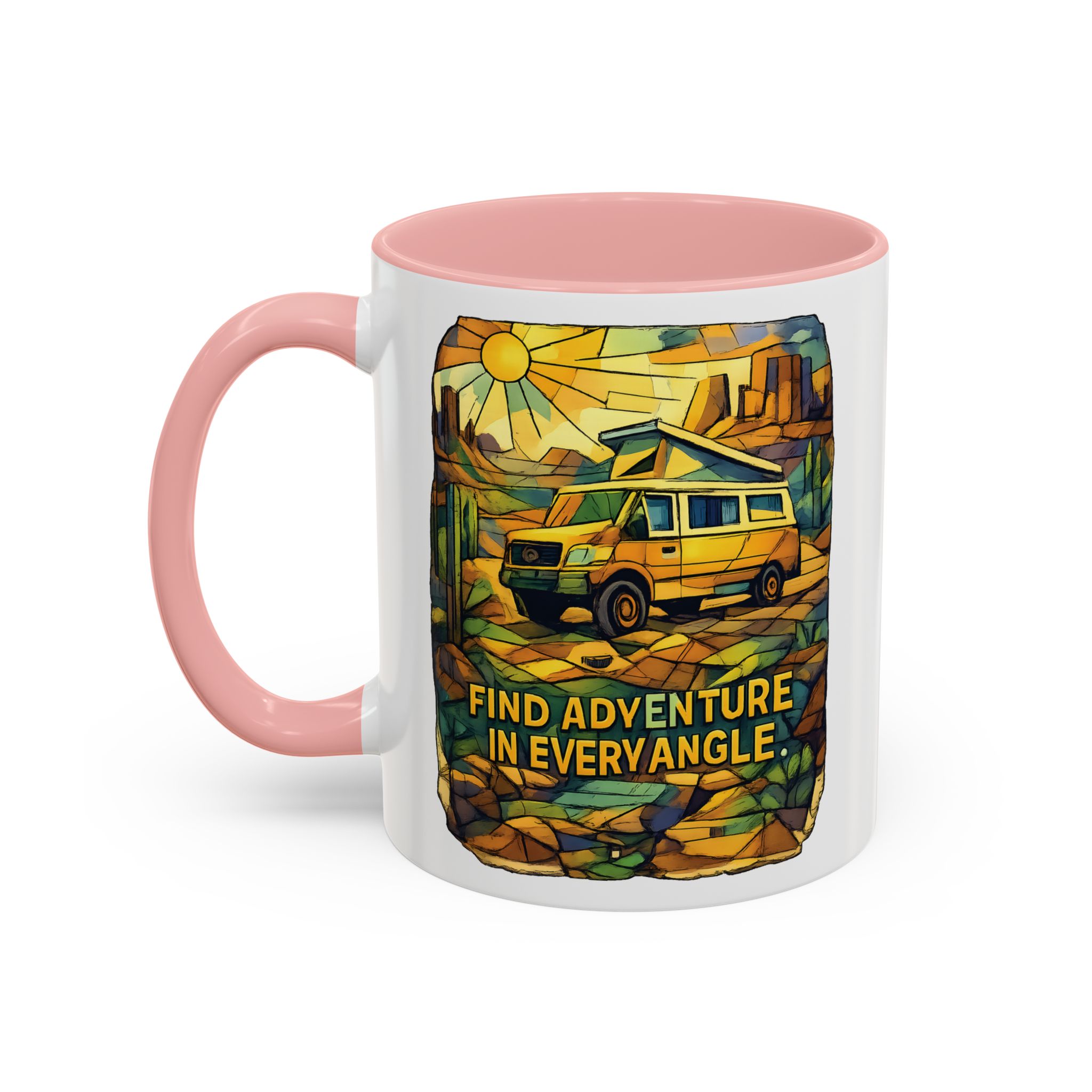 Accent Coffee Mug (11, 15oz) — "Find Adventure In Every Corner" Design Cubic-Line