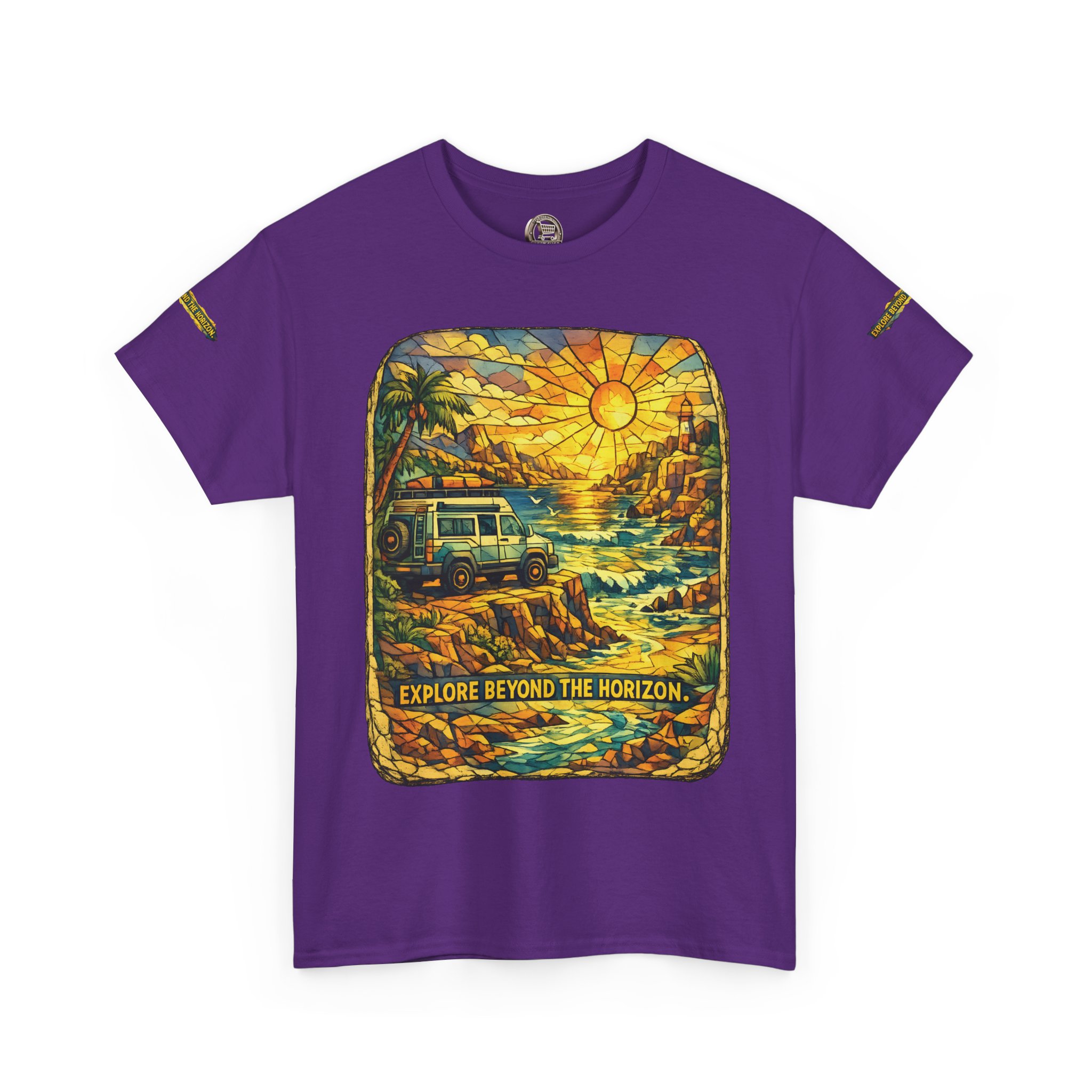Unisex Heavy Cotton Tee — "Explore Beyond The Horizon" Design Cubic-Line