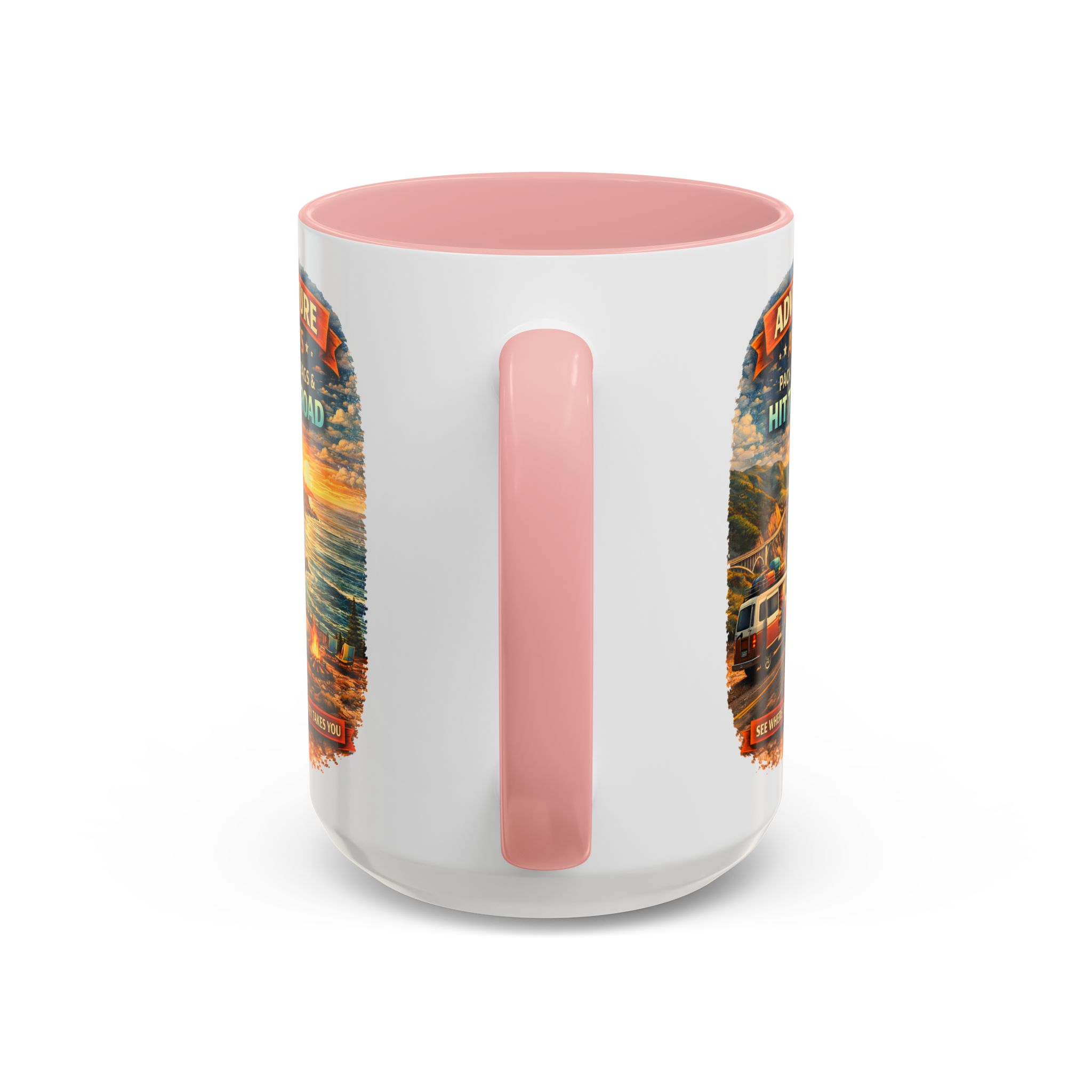 Accent Coffee Mug (11, 15oz) — "Adventure Awaits-Pack Your Bags" Design Scenic-Line