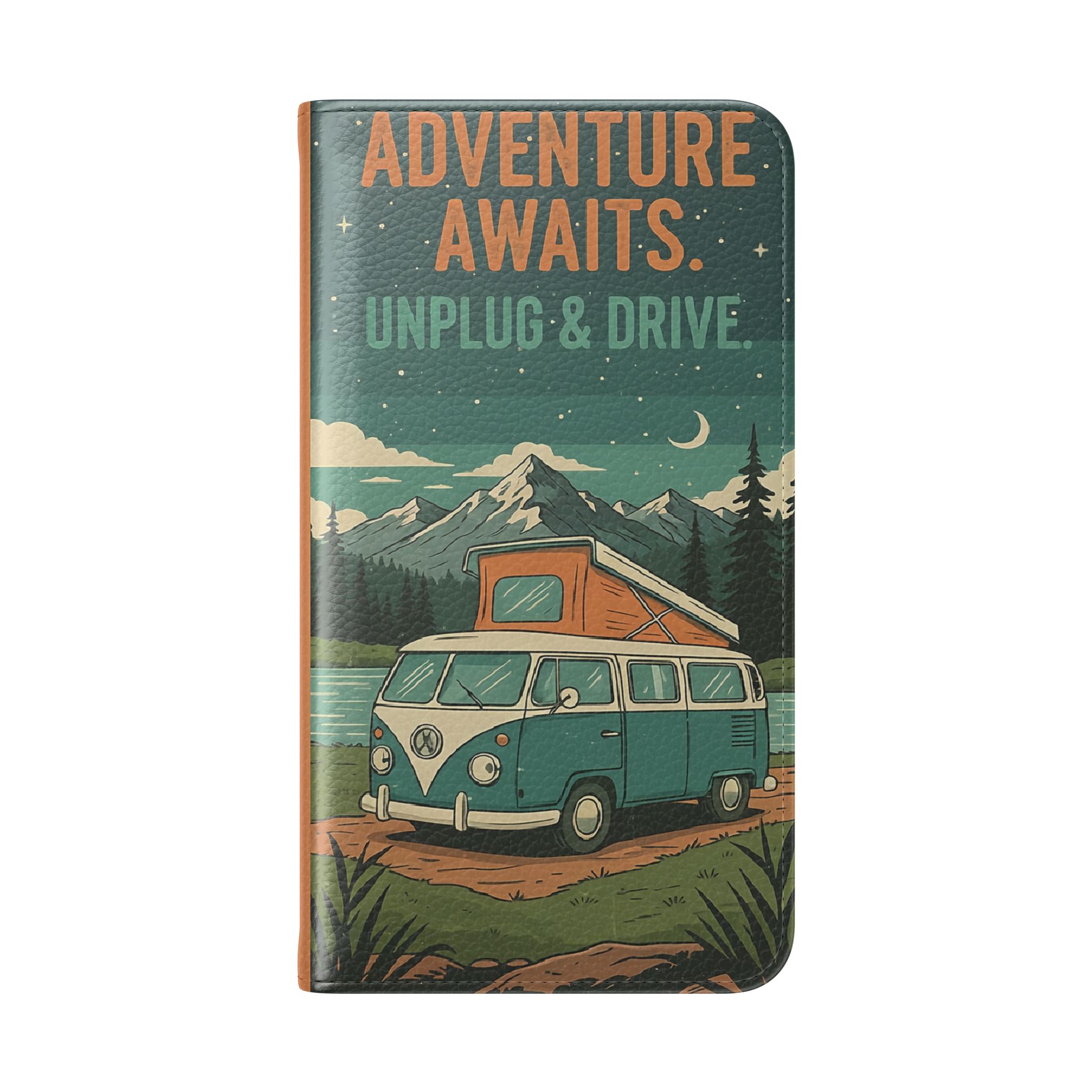 Flip Phone Case — "Adventure Awaits Unplug & Drive" Wallet Case