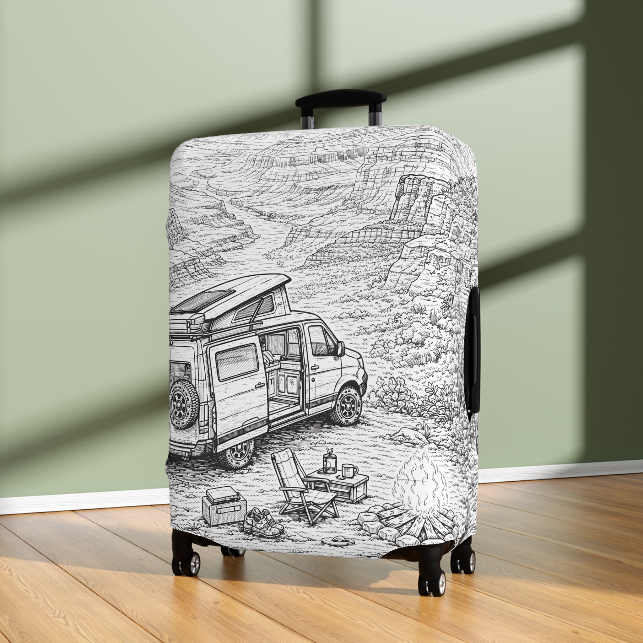 Luggage Cover — Adventure Camper Sketch Travel Suitcase