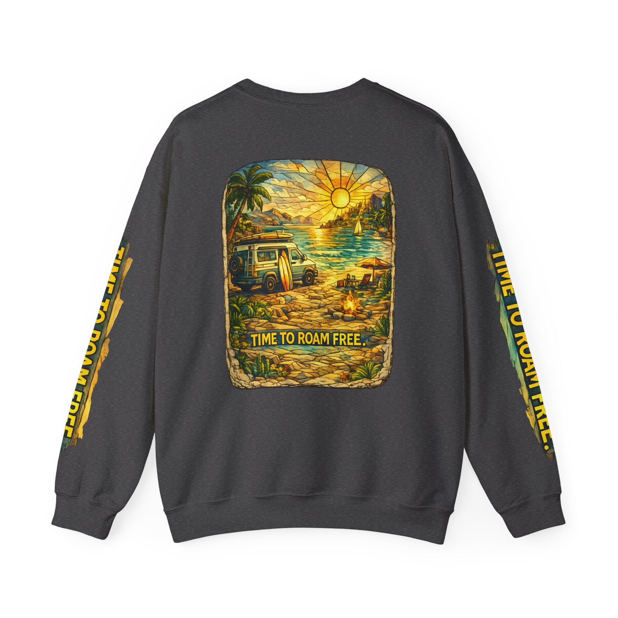 Unisex Heavy Blend™ Crewneck Sweatshirt — "Time To Roam Free" Design Cubic-Line