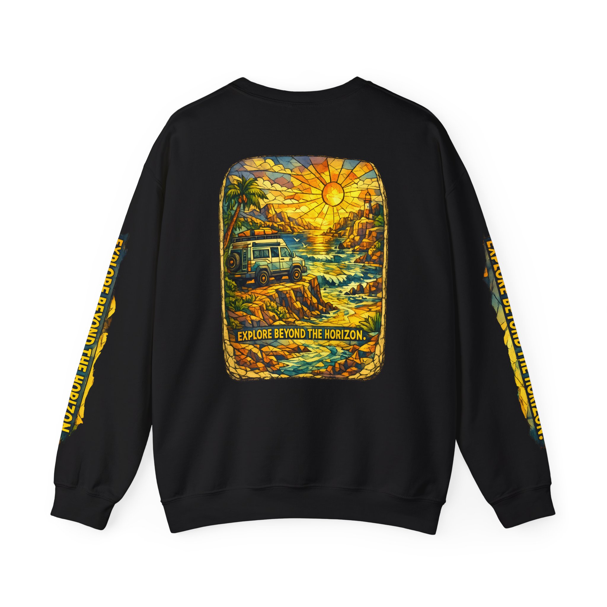 Unisex Heavy Blend™ Crewneck Sweatshirt — "Explore Beyond The Horizon" Design Cubic-Line