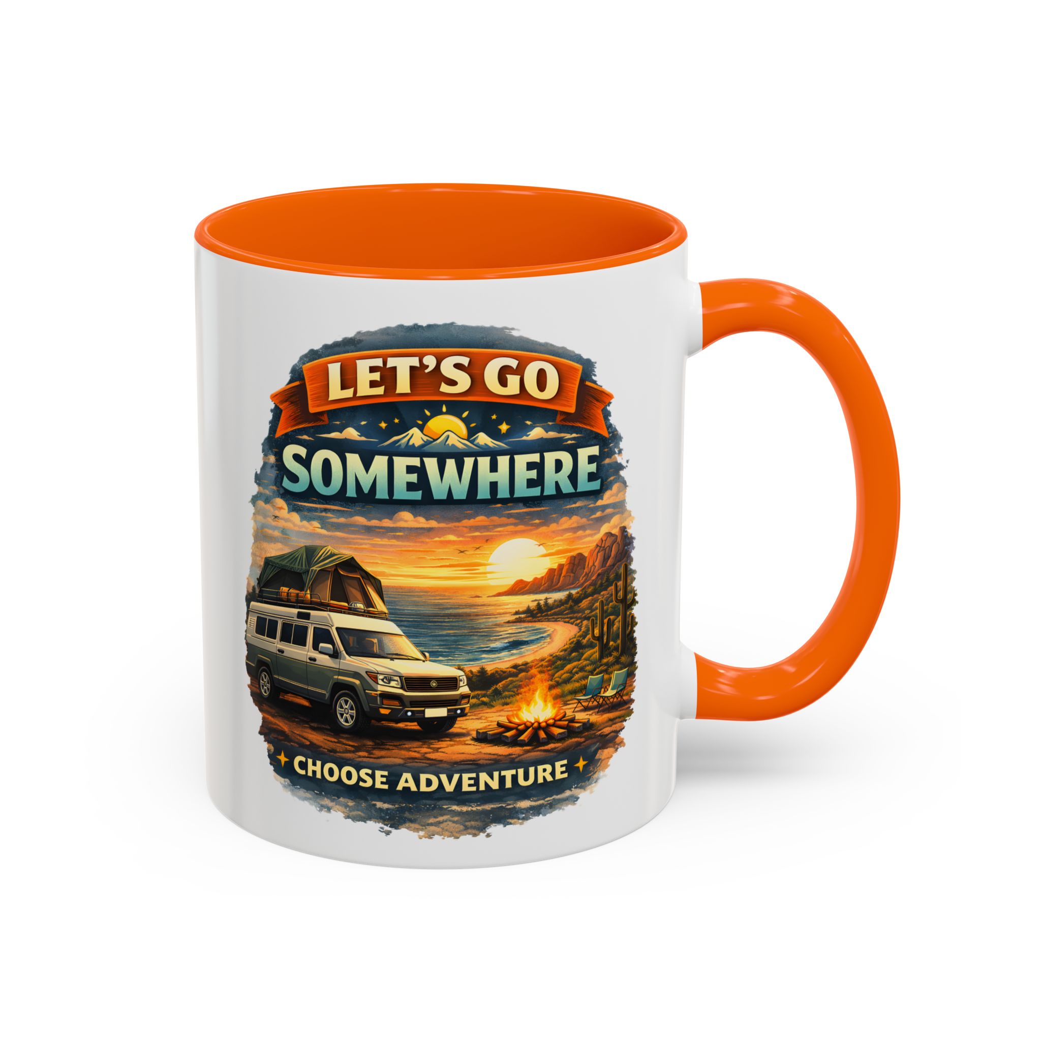 Accent Coffee Mug (11, 15oz) — "Lets Go Somewhere" Design Scenic-Line