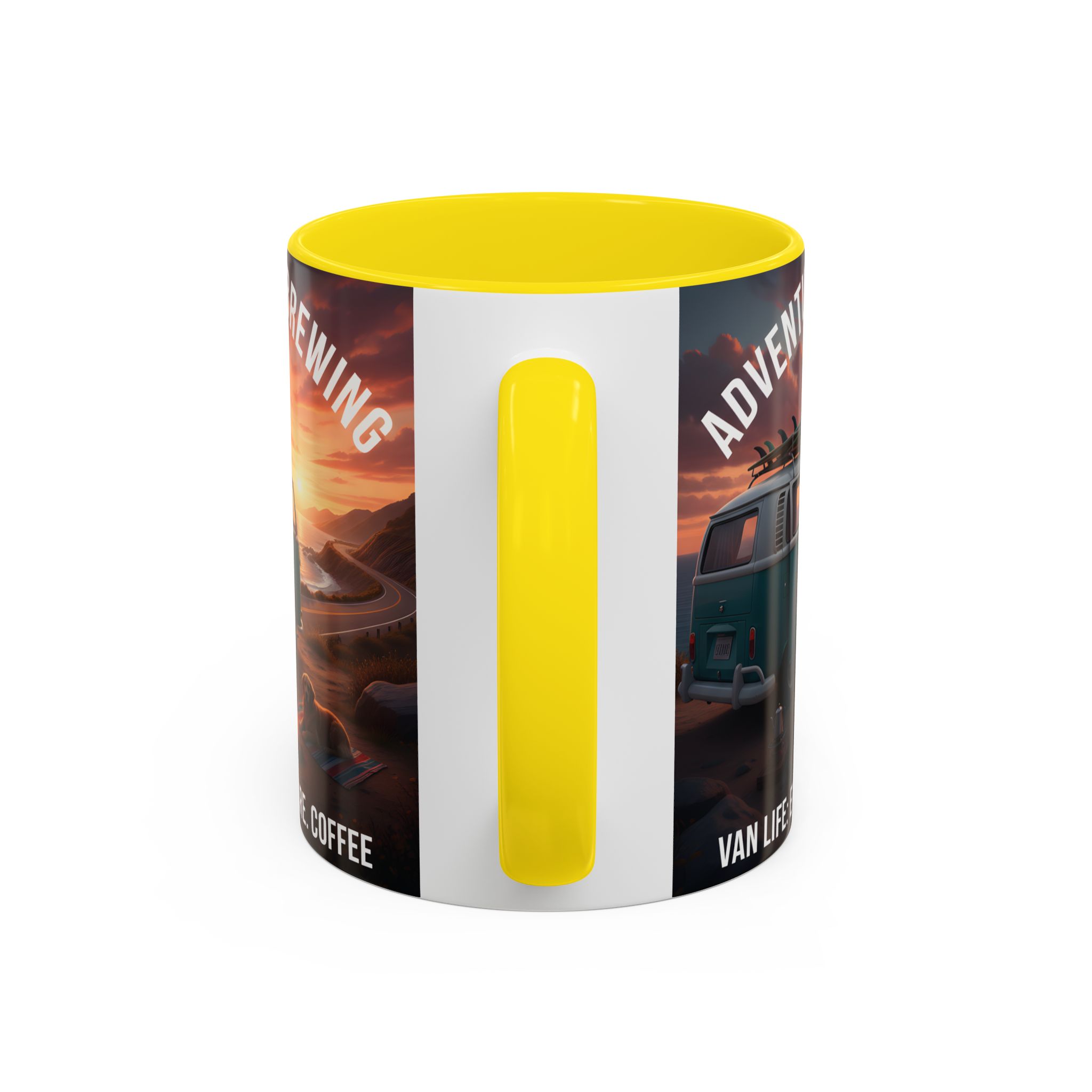 Accent Coffee Mug (11, 15oz) — "Adventure is brewing"