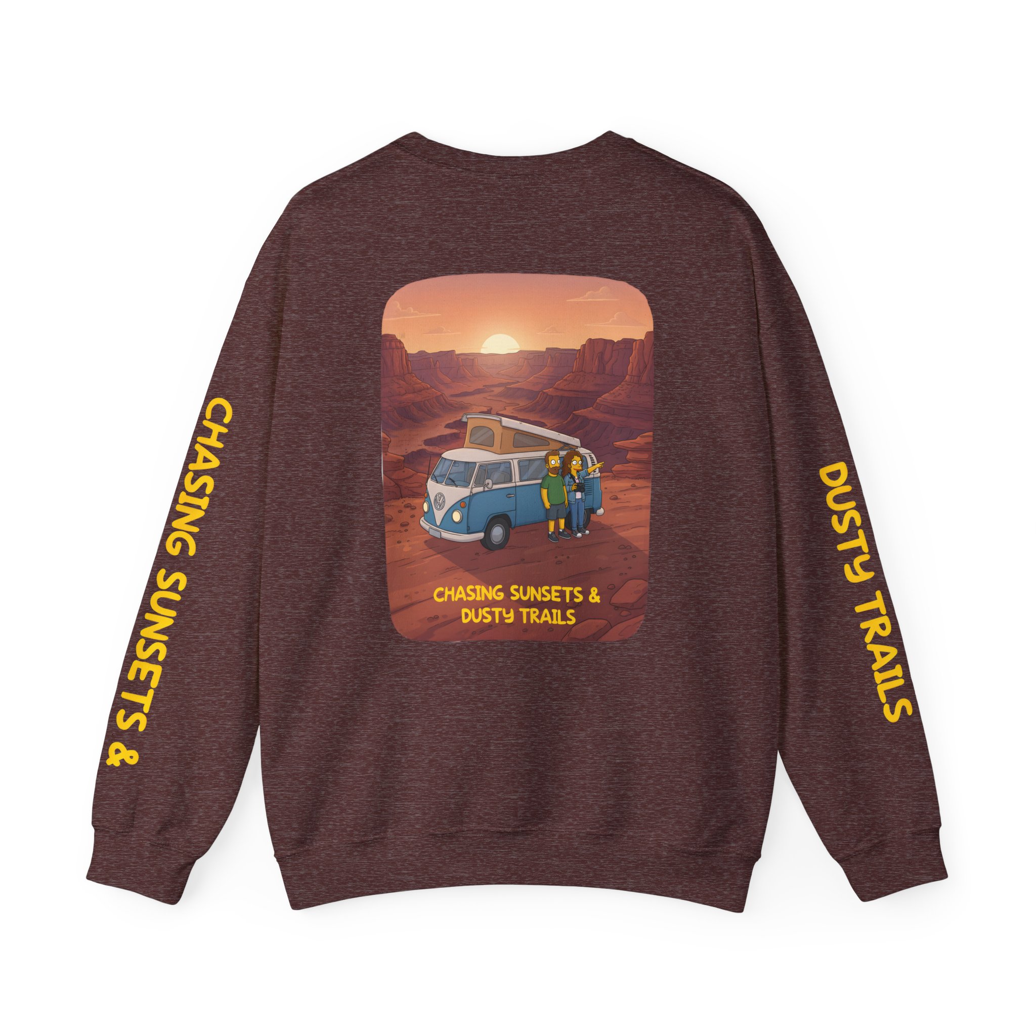 Unisex Heavy Blend™ Crewneck Sweatshirt — "Chasing Sunsets And Dusty Trails" Design Sitcom-Line