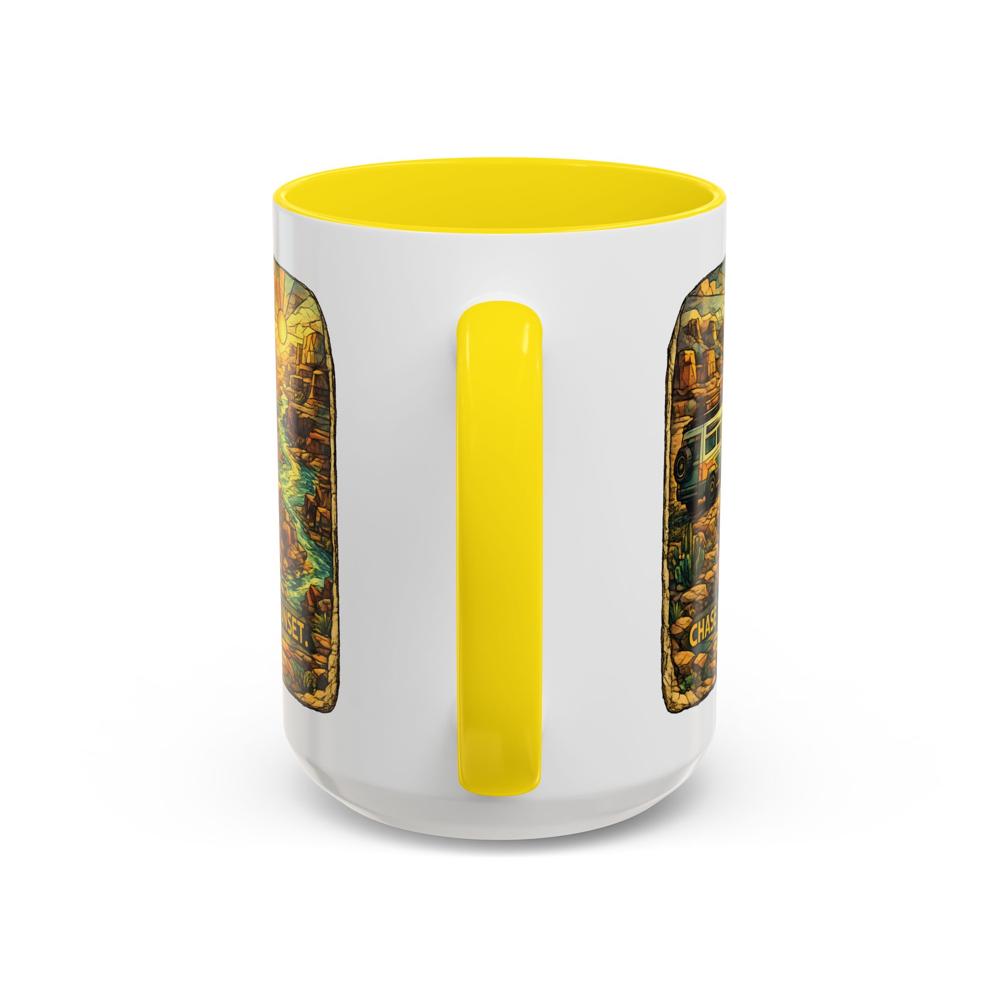 Accent Coffee Mug (11, 15oz) — "Chase The Sunset" Design Cubic-Line