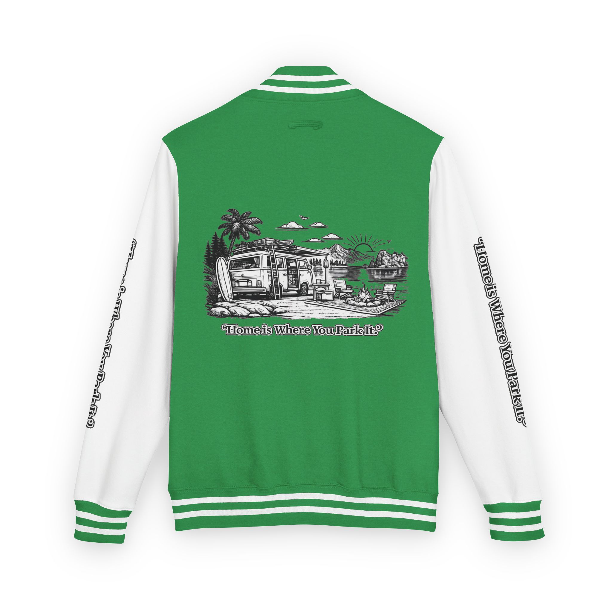 2268240615232381648_2048-1.jpeg Unisex Heavyweight Letterman Jacket — "Home Is Where You Park It" Travel Varsity Coat