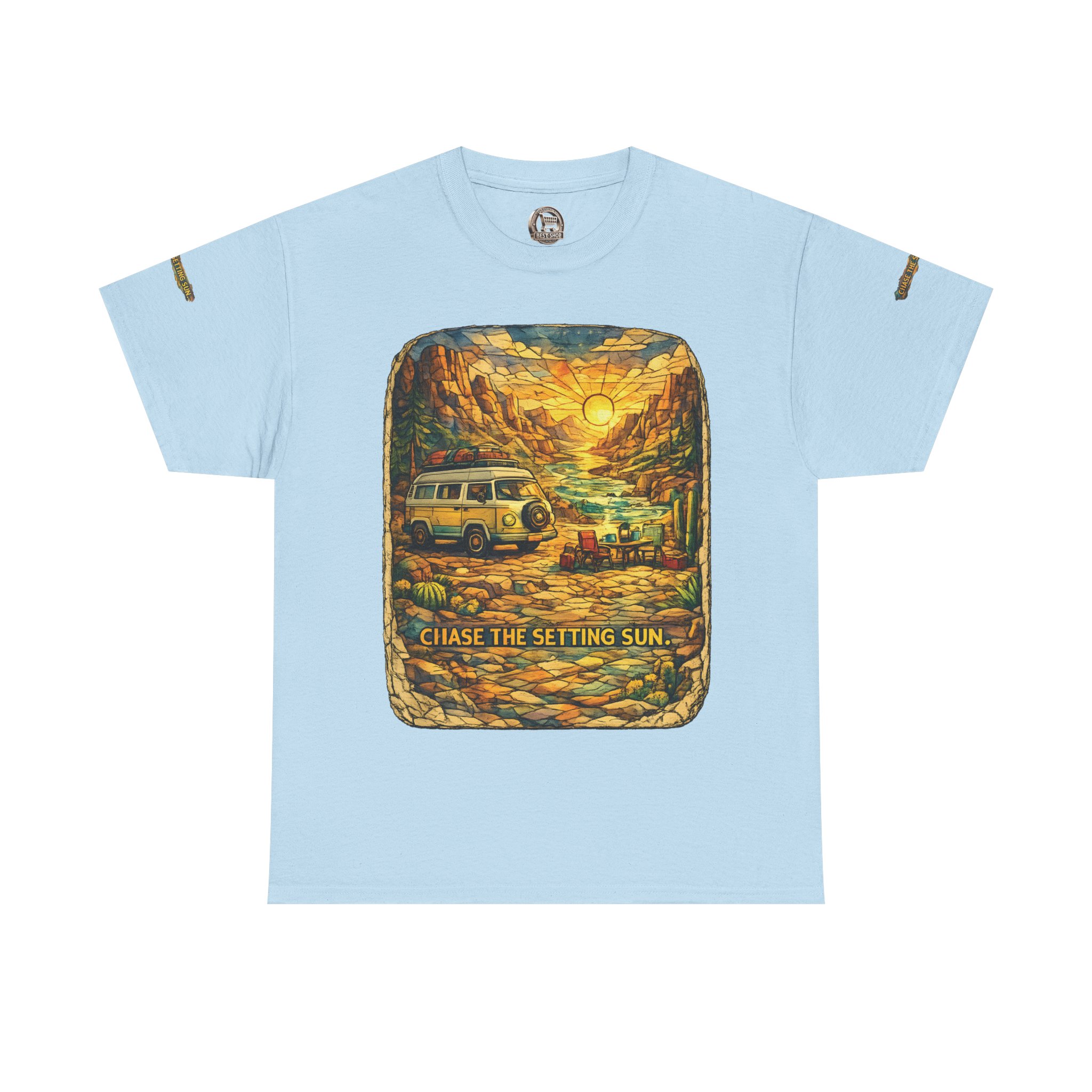 Unisex Heavy Cotton Tee — "Chase The Settings Sun" Design Cubic-Line