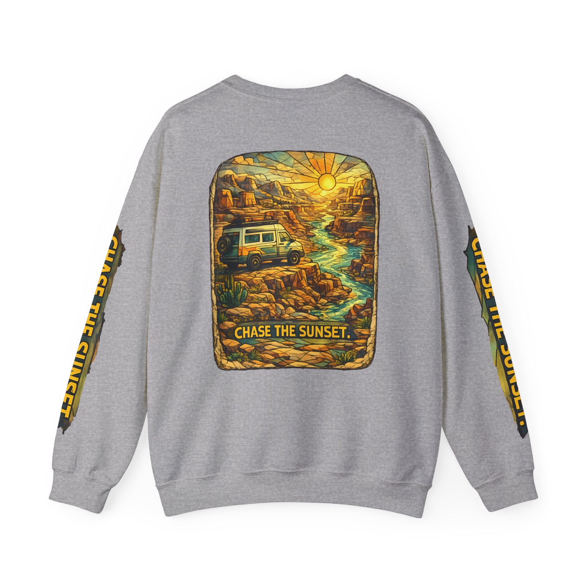 Unisex Heavy Blend™ Crewneck Sweatshirt — "Chase The Sunset" Design Cubic-Line