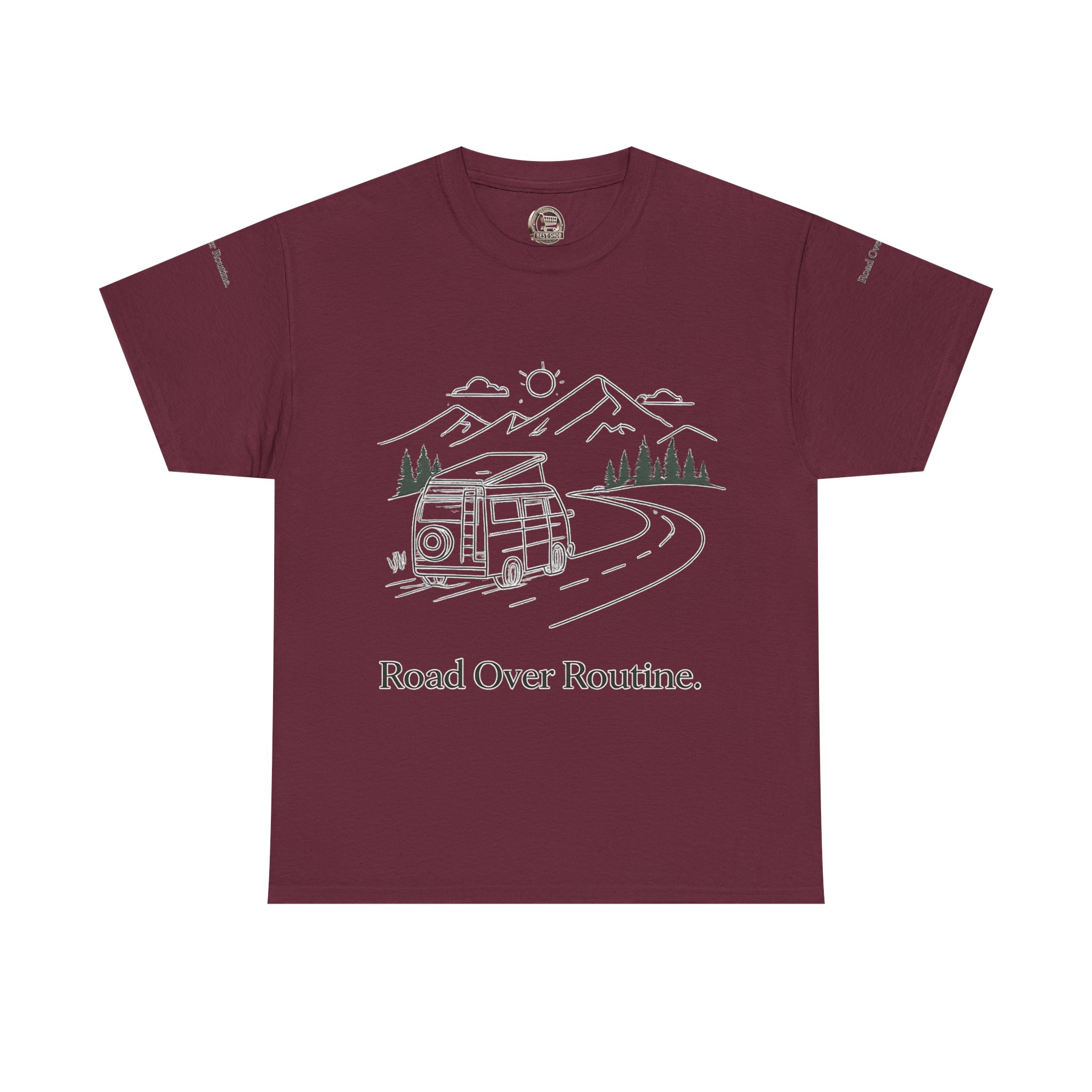 Unisex Heavy Cotton Tee — "Road Over Routine" Design Minimal-Line