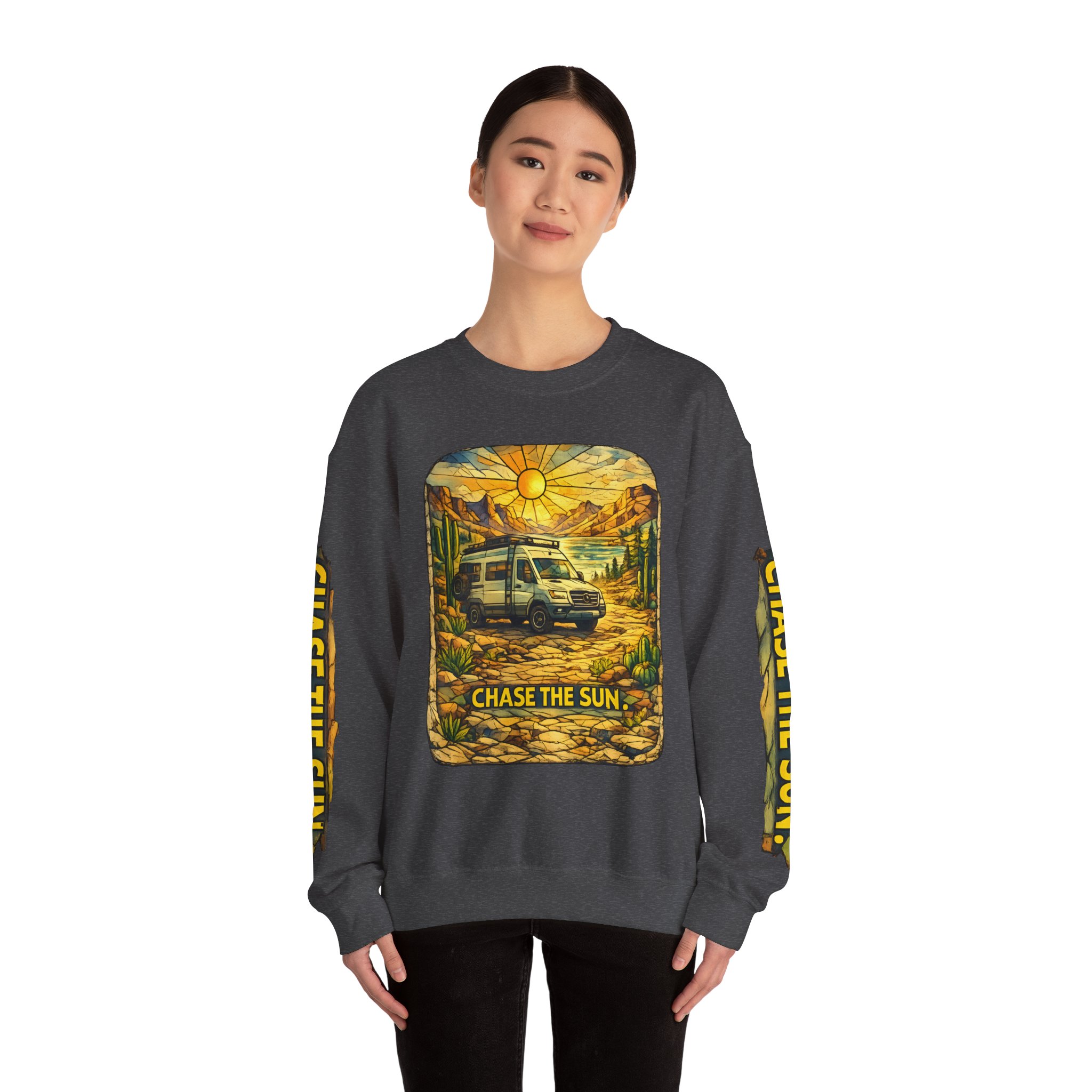 Unisex Heavy Blend™ Crewneck Sweatshirt — "Chase The Sun" Design Cubic-Line