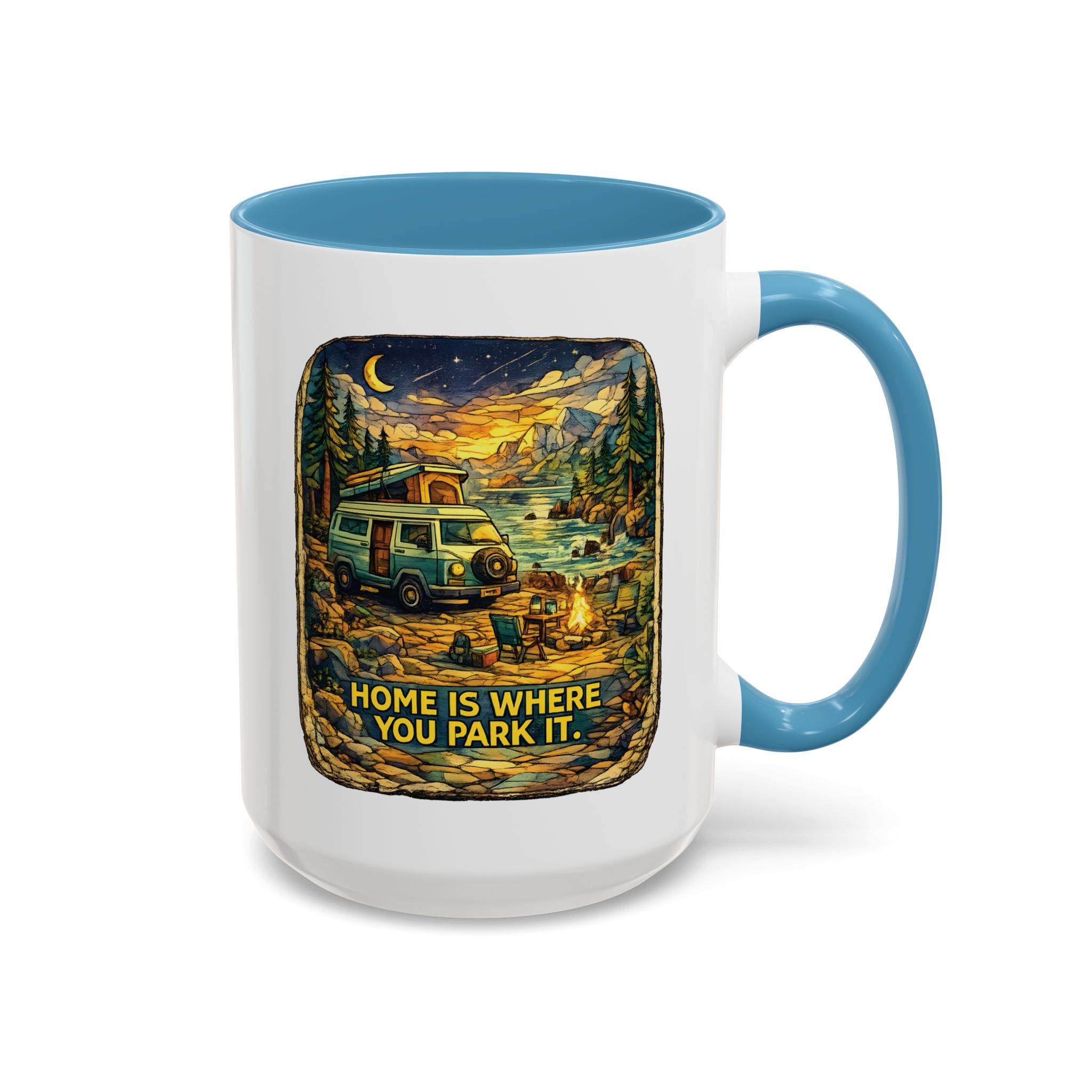 Accent Coffee Mug (11, 15oz) — "Home Is Where You Park It" Design Cubic-Line
