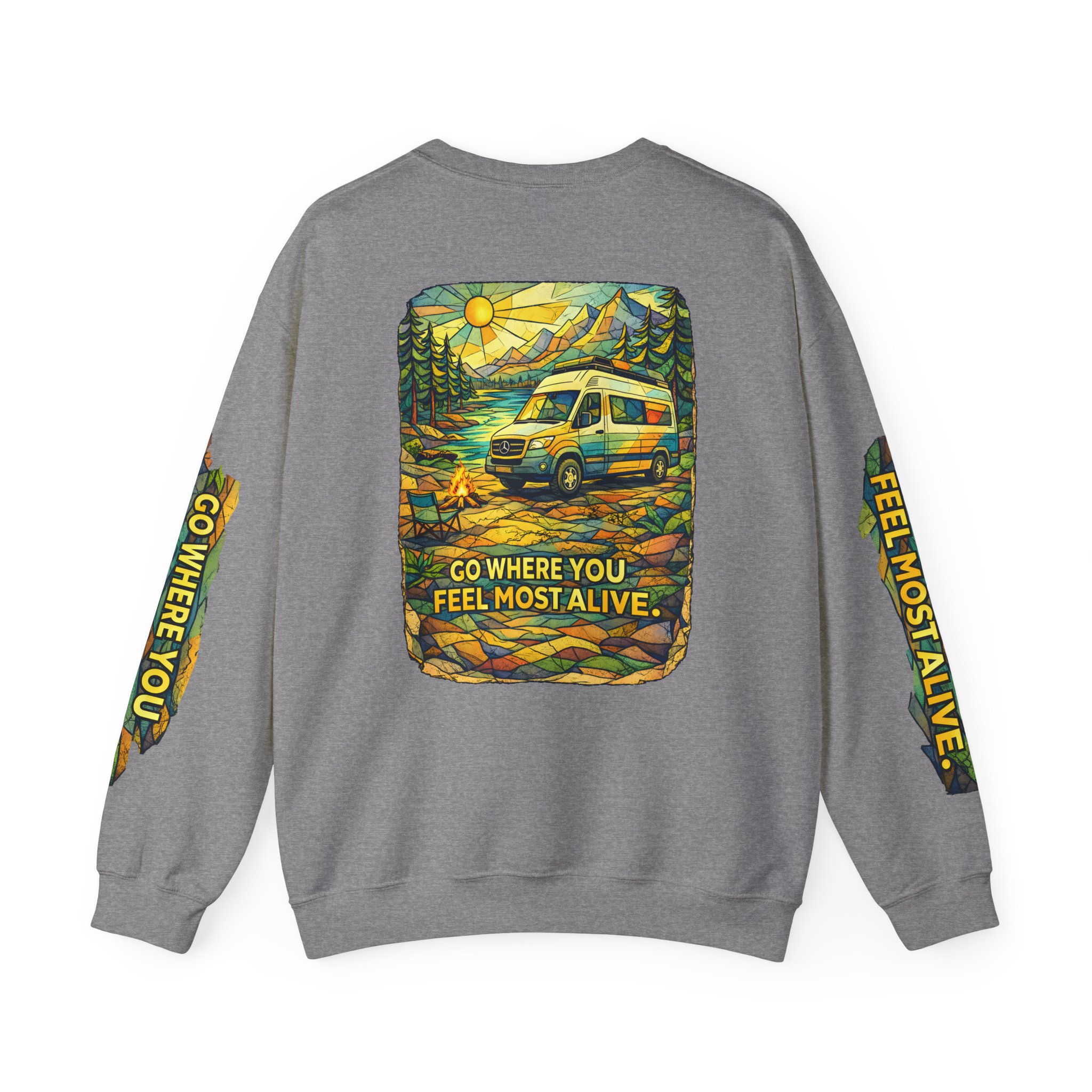 Unisex Heavy Blend™ Crewneck Sweatshirt — "Go Where You Feel Most Alive" Design Cubic-Line