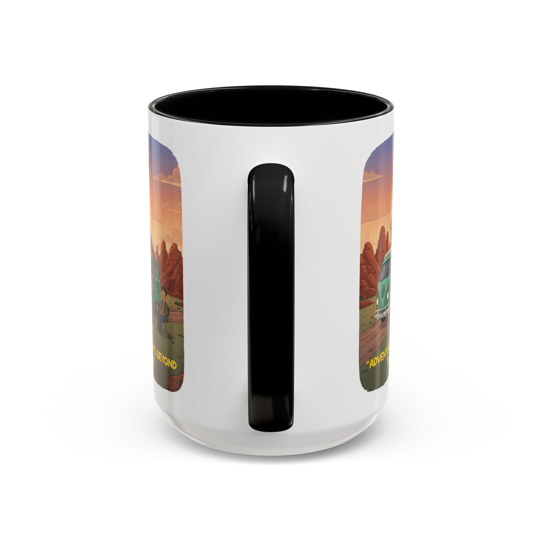 Accent Coffee Mug (11, 15oz) — "Adventure Awaits Beyond The Road" Design Sitcom-Line