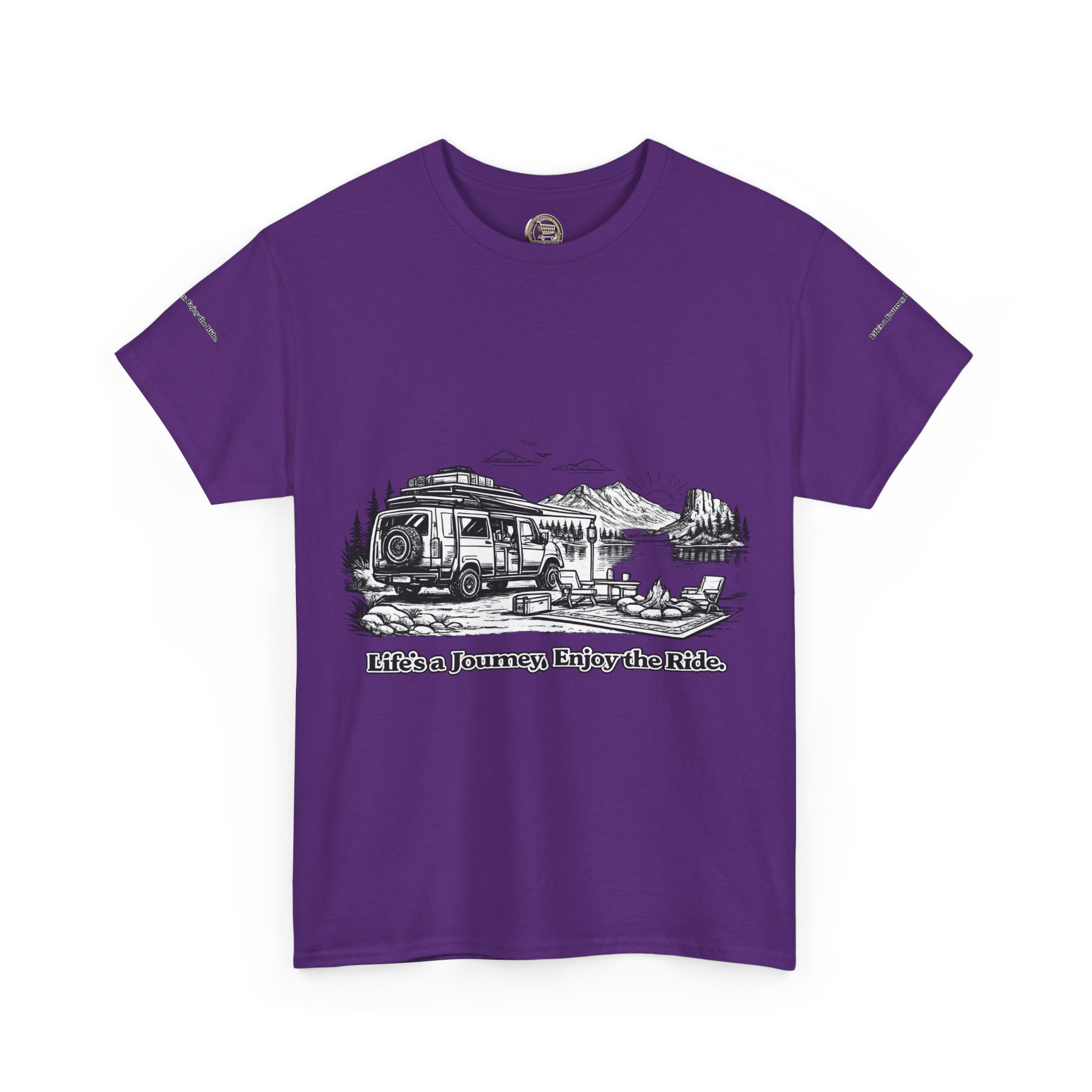 Unisex Heavy Cotton Tee — "Lifes A Journey,Enjoy The Ride" Design Minimal-Line